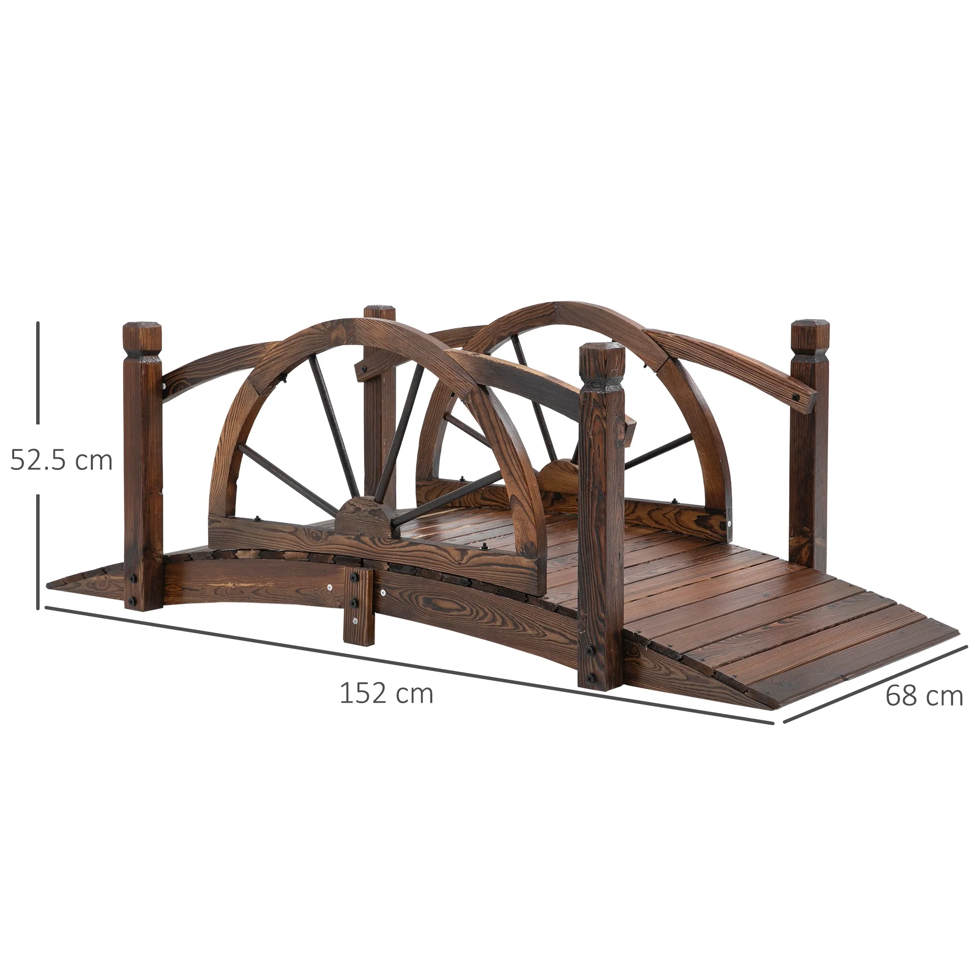1.5M Wooden Garden Bridge Decorative Arc Footbridge with Safety Guardrail Outdoor Lawn Pond Bridge Walkway Stained Wood - Image 3