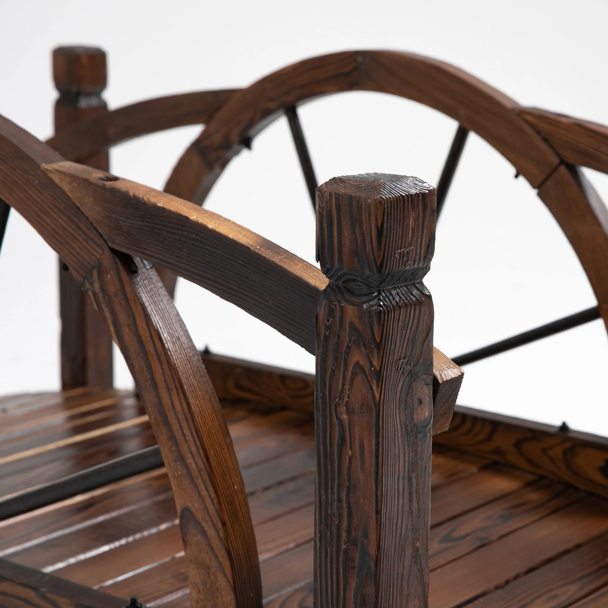 1.5M Wooden Garden Bridge Decorative Arc Footbridge with Safety Guardrail Outdoor Lawn Pond Bridge Walkway Stained Wood - Image 7