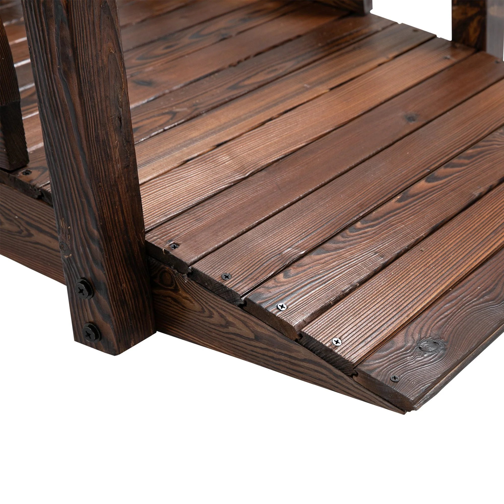 1.5M Wooden Garden Bridge Decorative Arc Footbridge with Safety Guardrail Outdoor Lawn Pond Bridge Walkway Stained Wood - Image 9