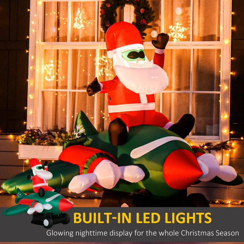 1.6m Christmas Inflatable Santa Claus w/ Plane for Outdoor Indoor Home Garden - Image 4