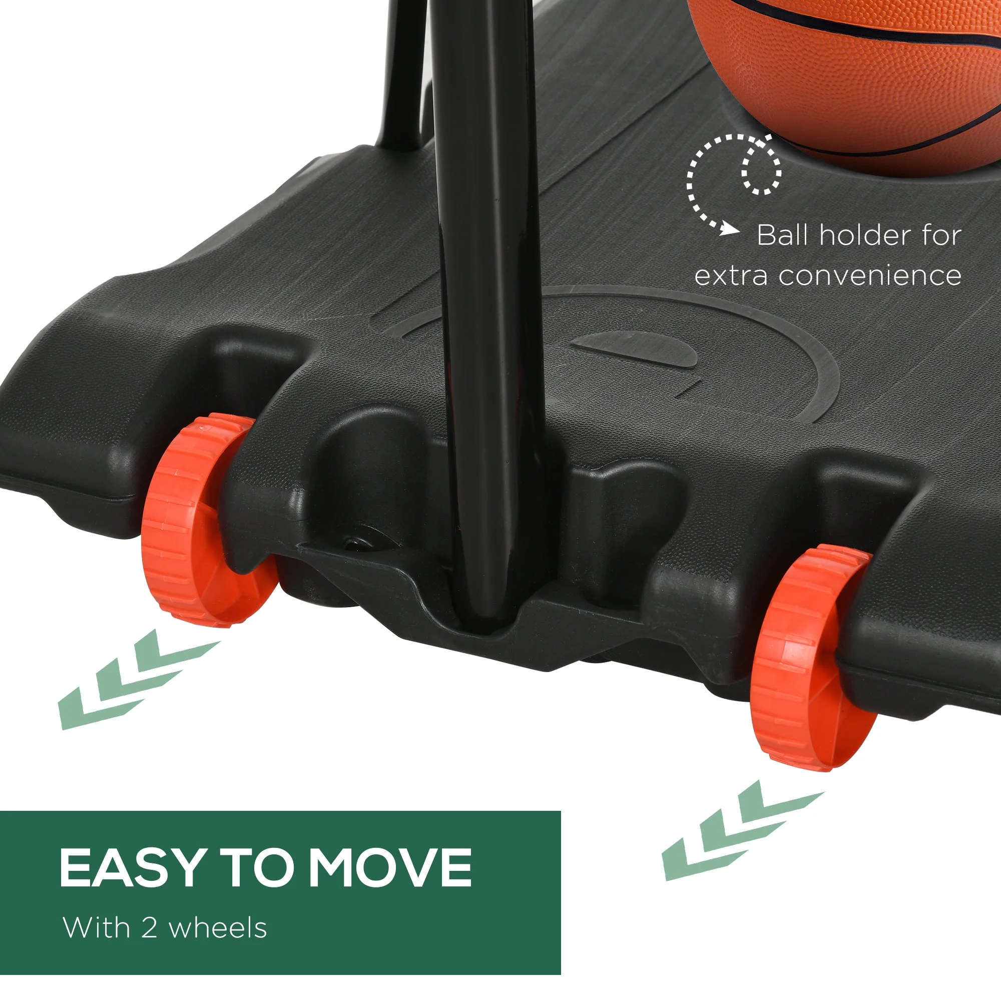 1.7 to 2M Adjustable Free Standing Basketball Hoop Weighted Base With Transit Wheels Black & Red by Sportnow - Image 6