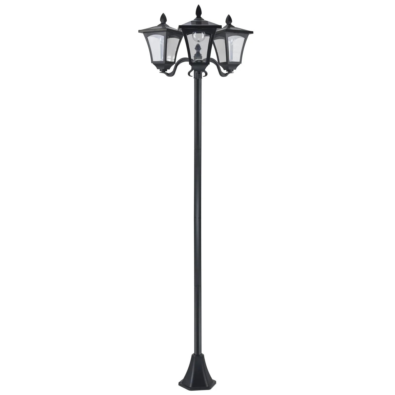 1.8m Traditional Victorian Style 3 Way Head Outdoor Garden Solar Post Lamp Sensor Dimmable LED Lantern Bollard Pathway IP44 – Black - Image 2