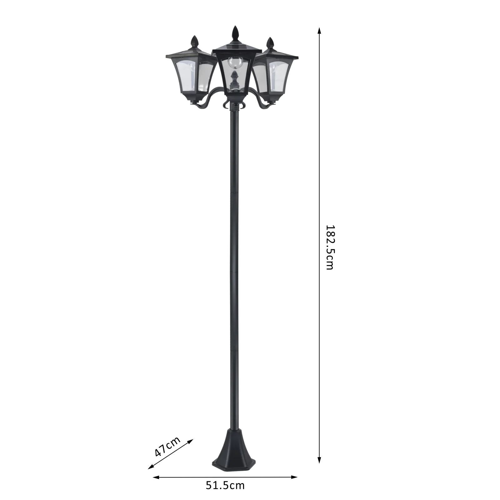 1.8m Traditional Victorian Style 3 Way Head Outdoor Garden Solar Post Lamp Sensor Dimmable LED Lantern Bollard Pathway IP44 – Black - Image 3