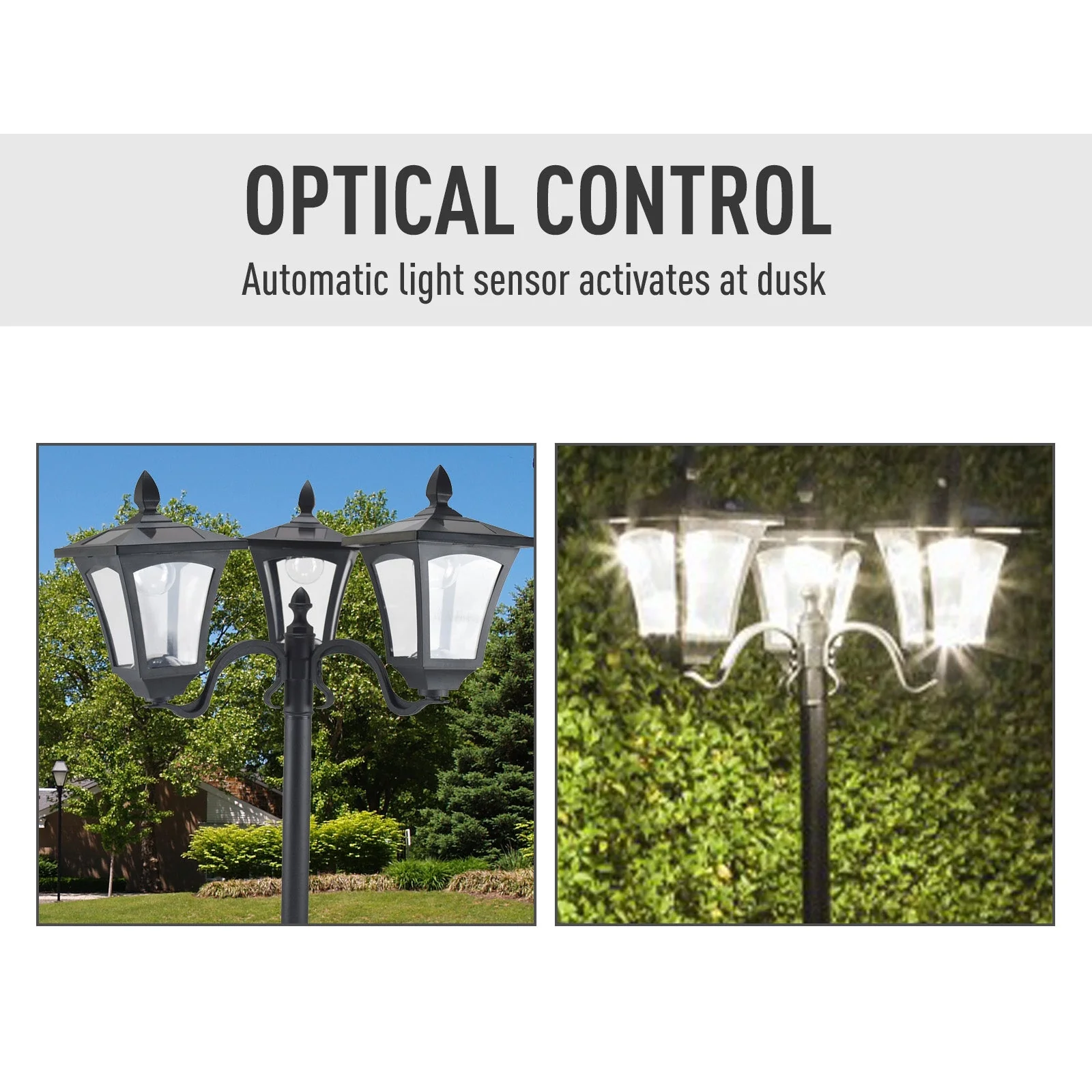 1.8m Traditional Victorian Style 3 Way Head Outdoor Garden Solar Post Lamp Sensor Dimmable LED Lantern Bollard Pathway IP44 – Black - Image 5