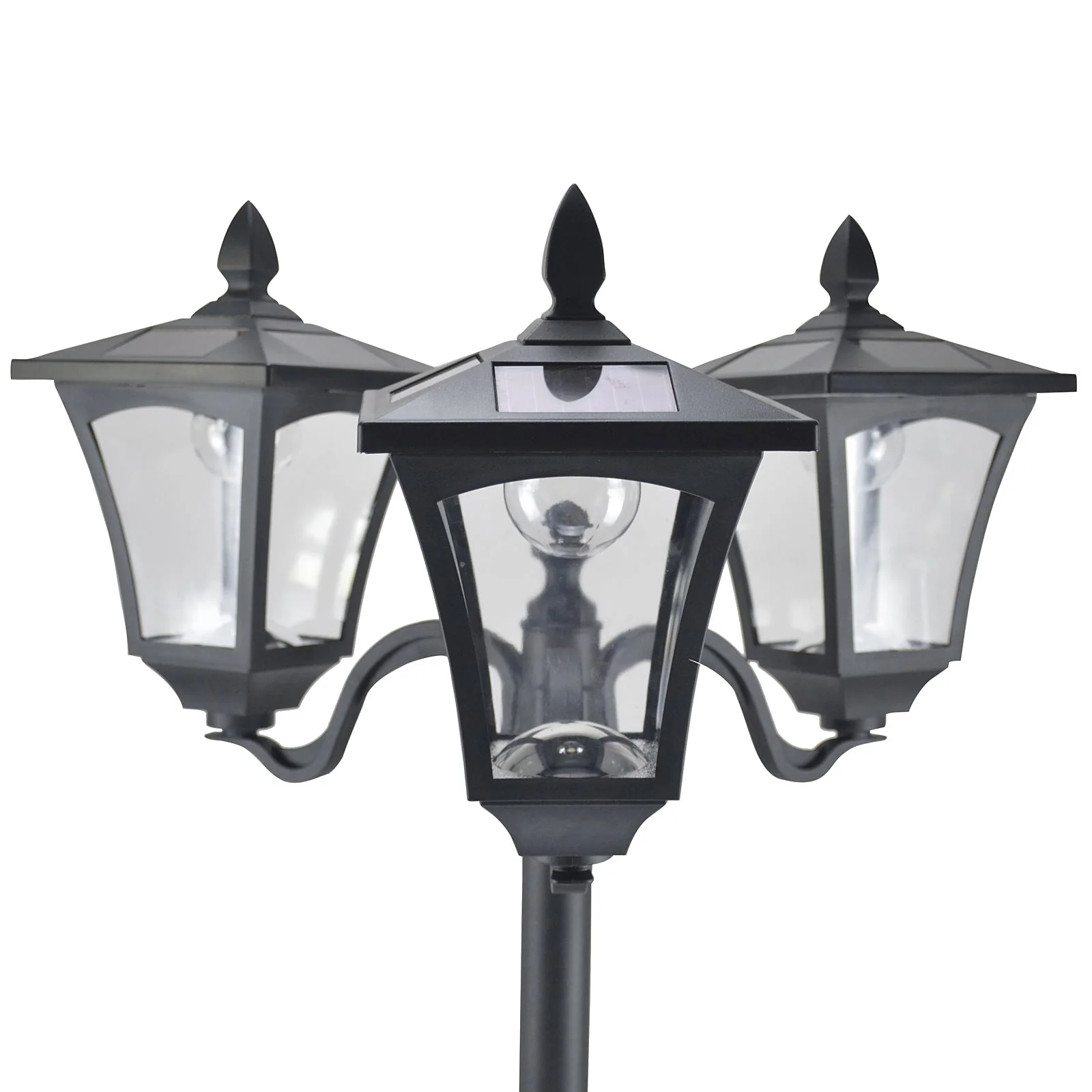 1.8m Traditional Victorian Style 3 Way Head Outdoor Garden Solar Post Lamp Sensor Dimmable LED Lantern Bollard Pathway IP44 – Black - Image 9