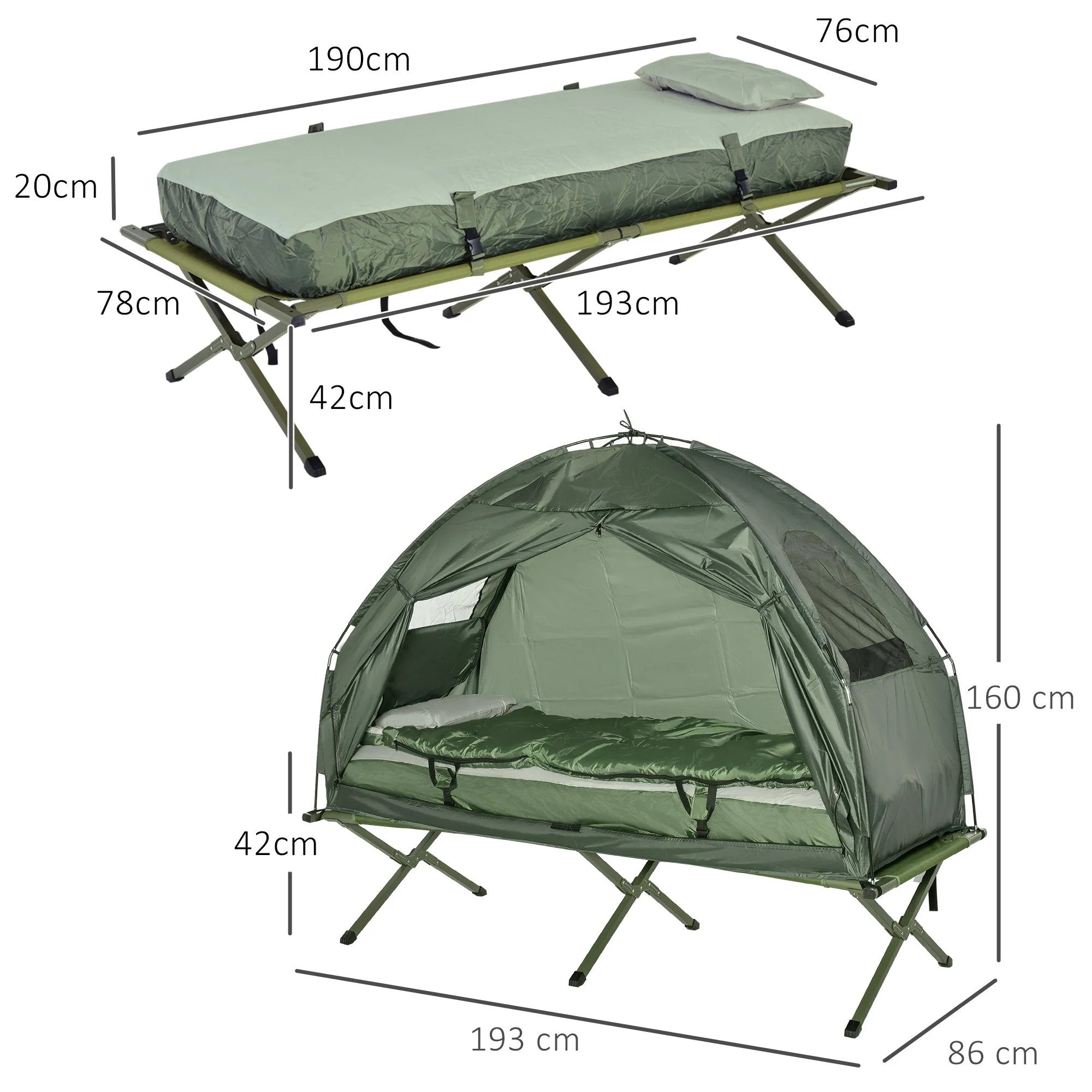 1-person Foldable Camping Tent W/ Sleeping Bag-Army Green - Image 3