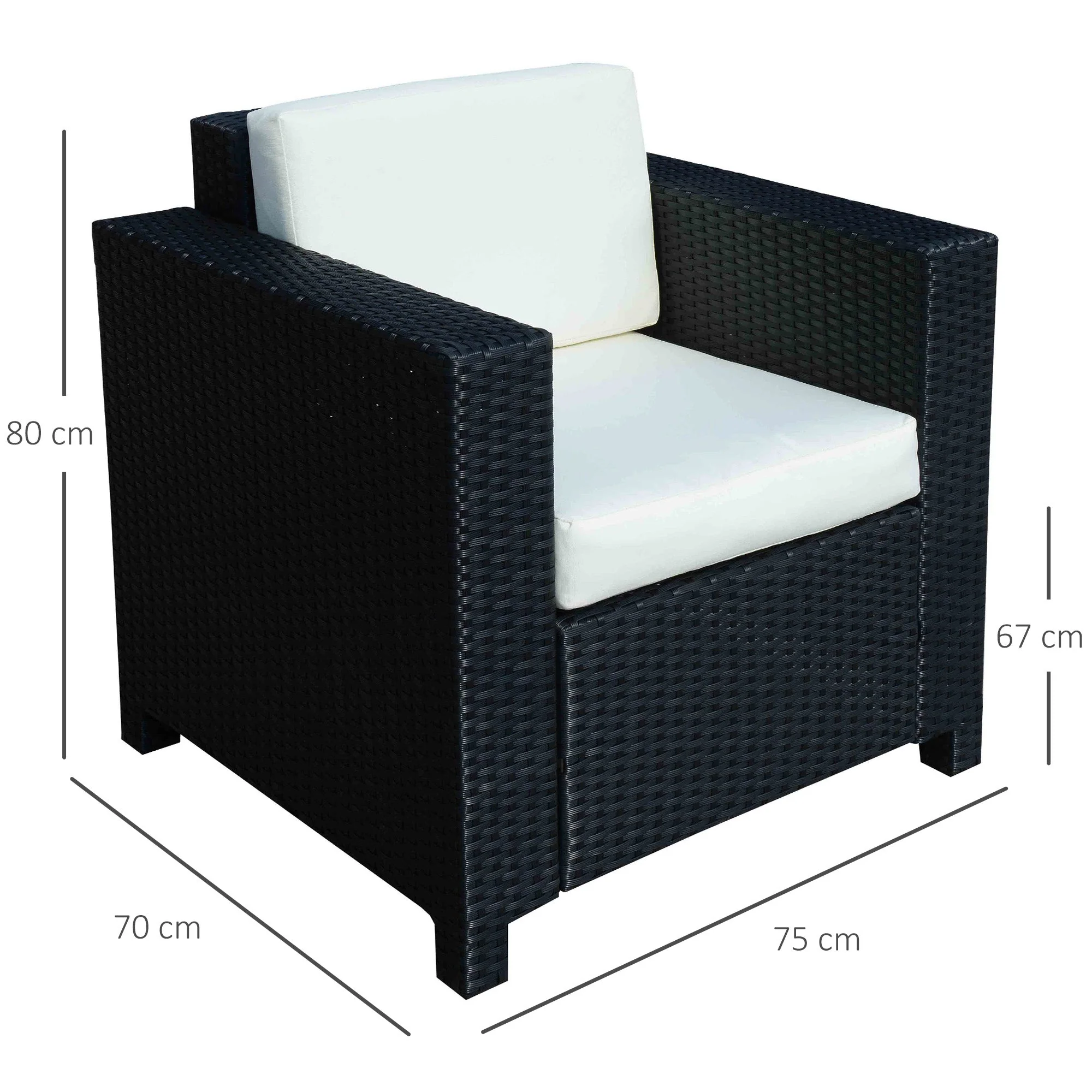 1 Seater Rattan Garden All-Weather Wicker Weave Single Sofa Armchair with Fire Resistant Cushion - Black - Image 3