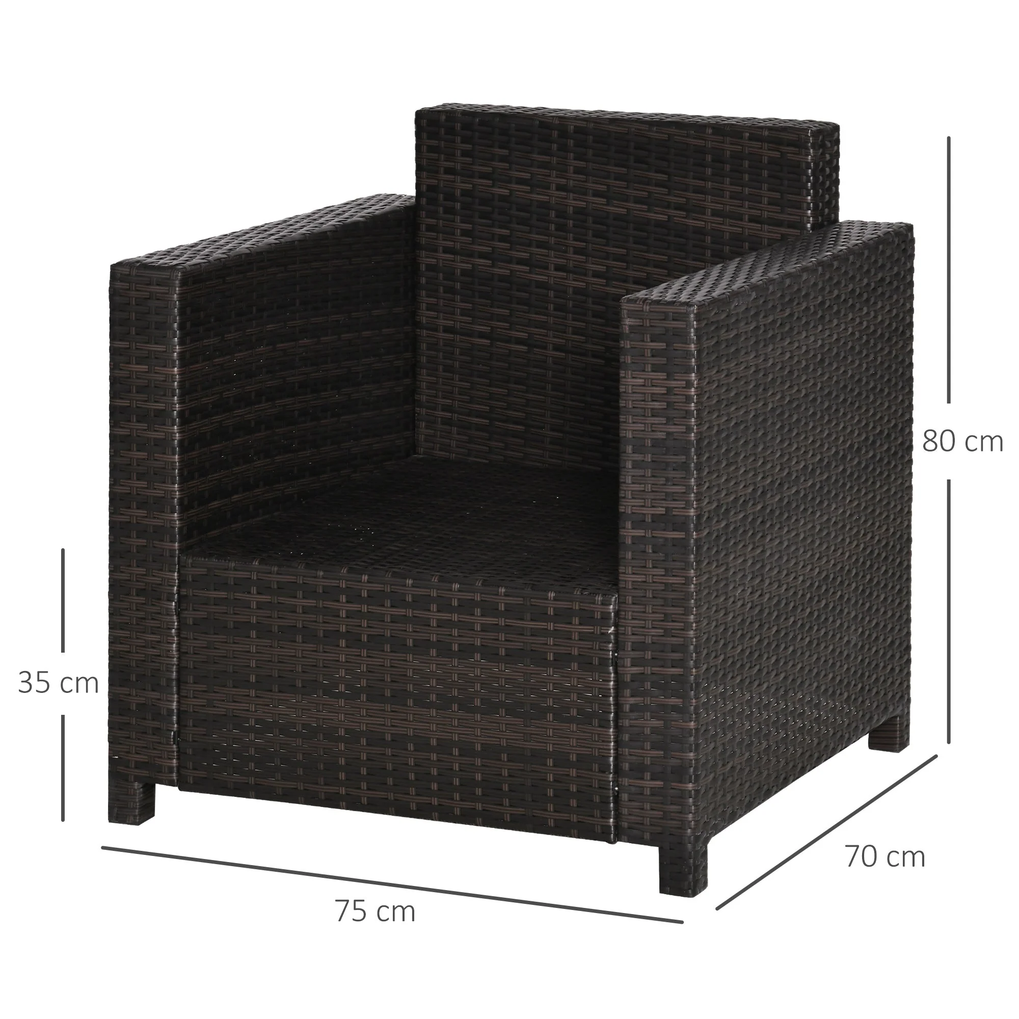 1 Seater Rattan Garden All-Weather Wicker Weave Single Sofa Armchair with Fire Resistant Cushion - Brown - Image 3