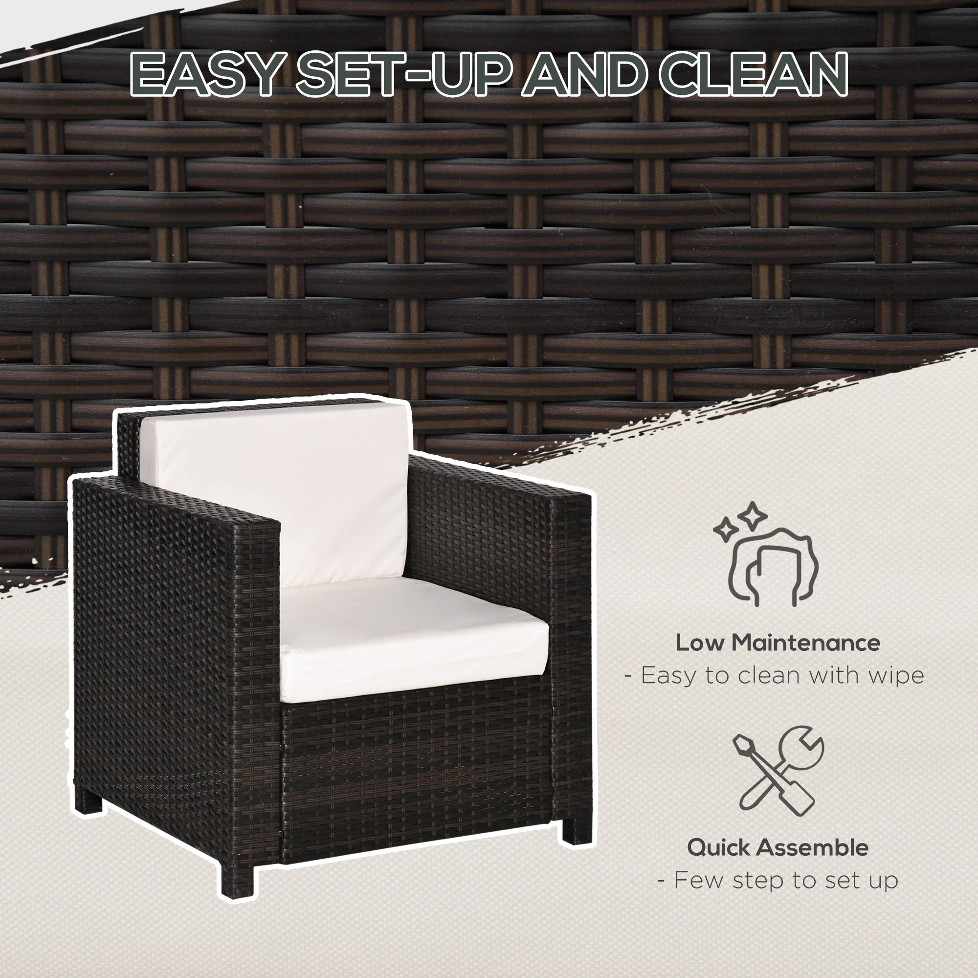 1 Seater Rattan Garden All-Weather Wicker Weave Single Sofa Armchair with Fire Resistant Cushion - Brown - Image 6