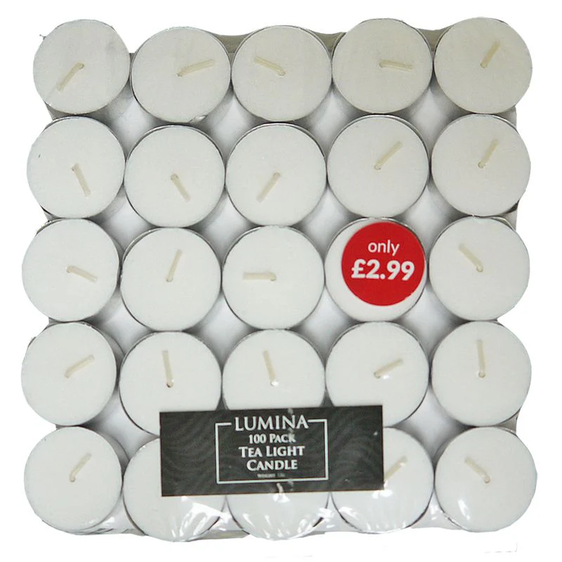 100 Pack Lumina Unscented Tea Light Candles - Image 2