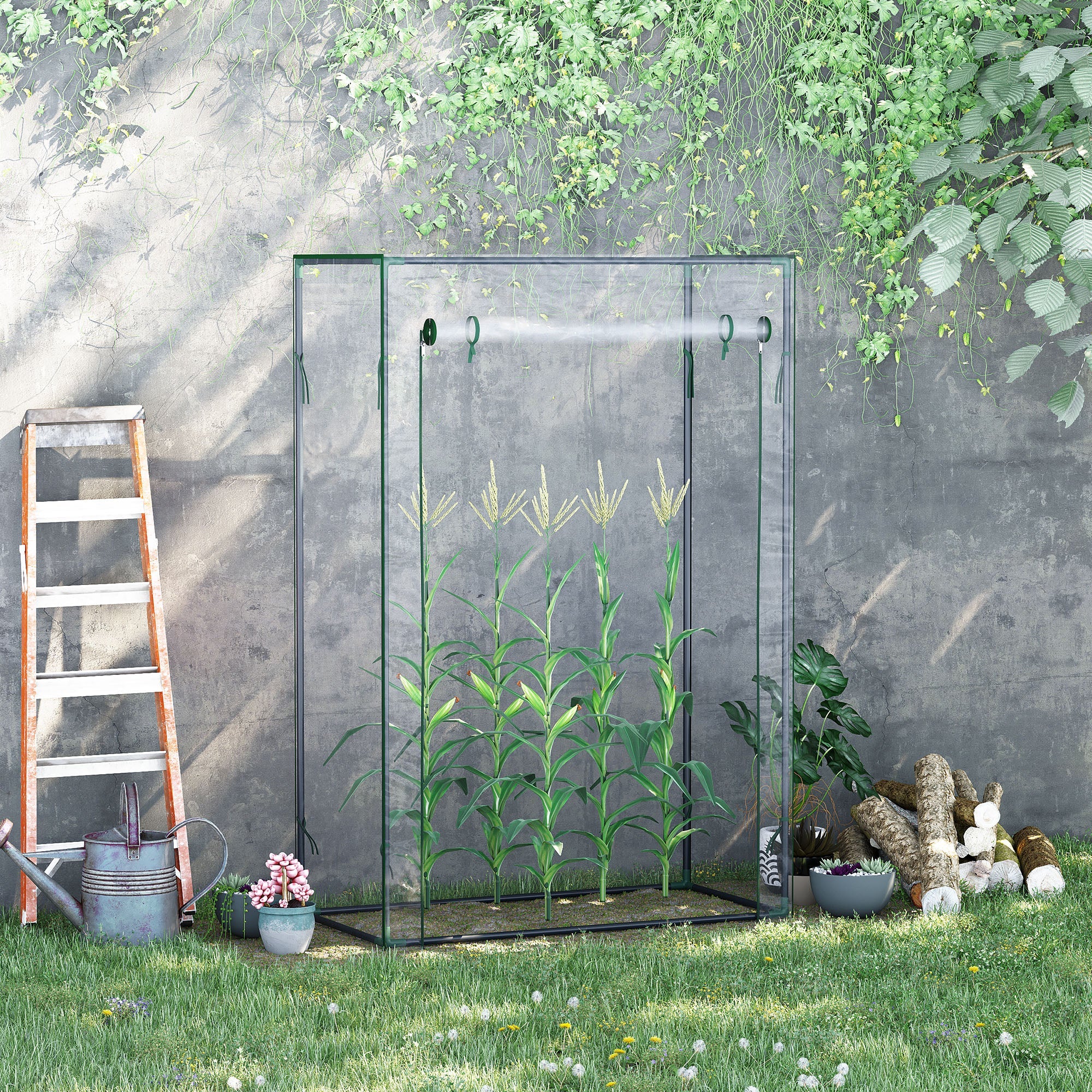 100 x 50 x 150cm Greenhouse Steel Frame PVC Cover with Roll-up Door Outdoor for Backyard - Image 2