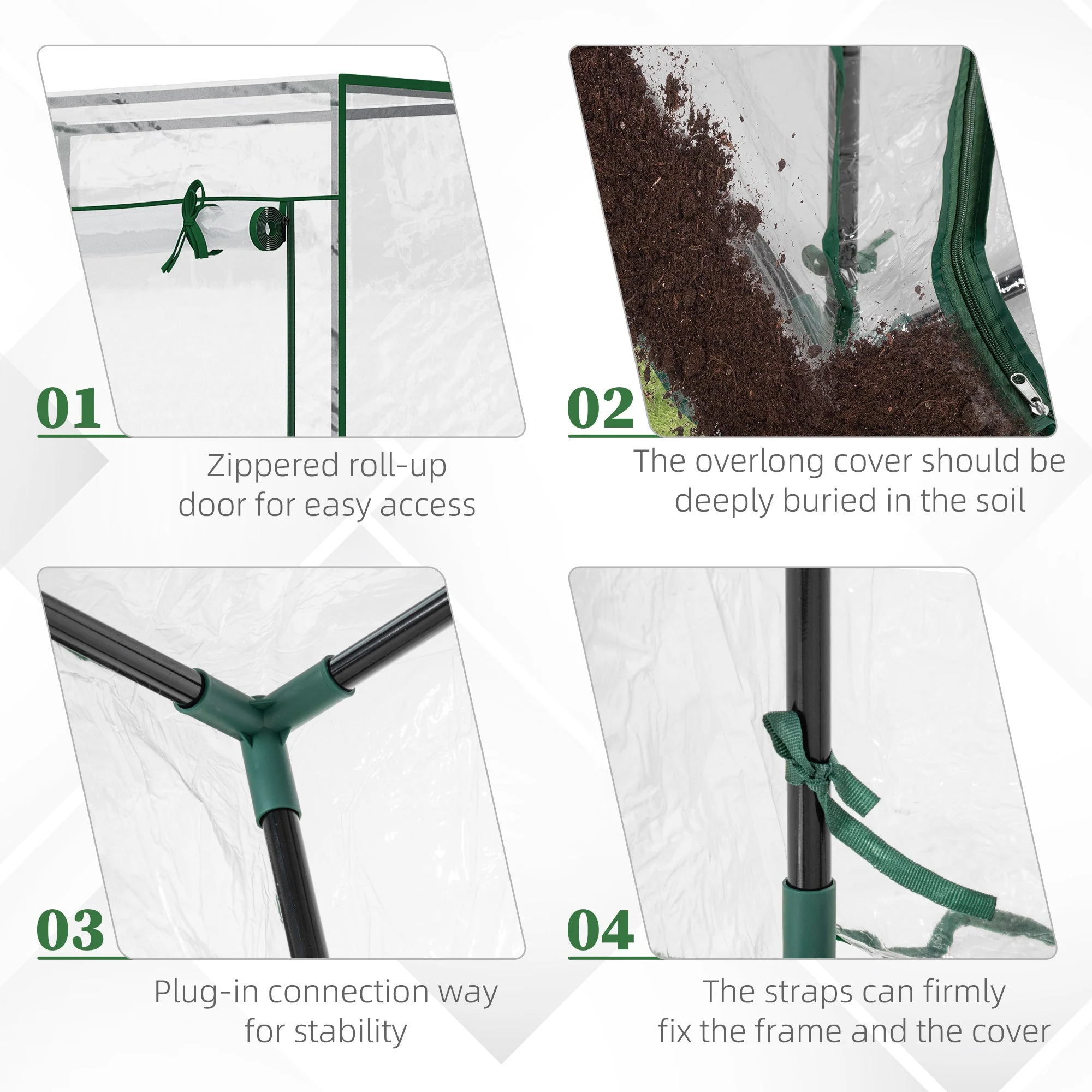 100 x 50 x 150cm Greenhouse Steel Frame PVC Cover with Roll-up Door Outdoor for Backyard - Image 5