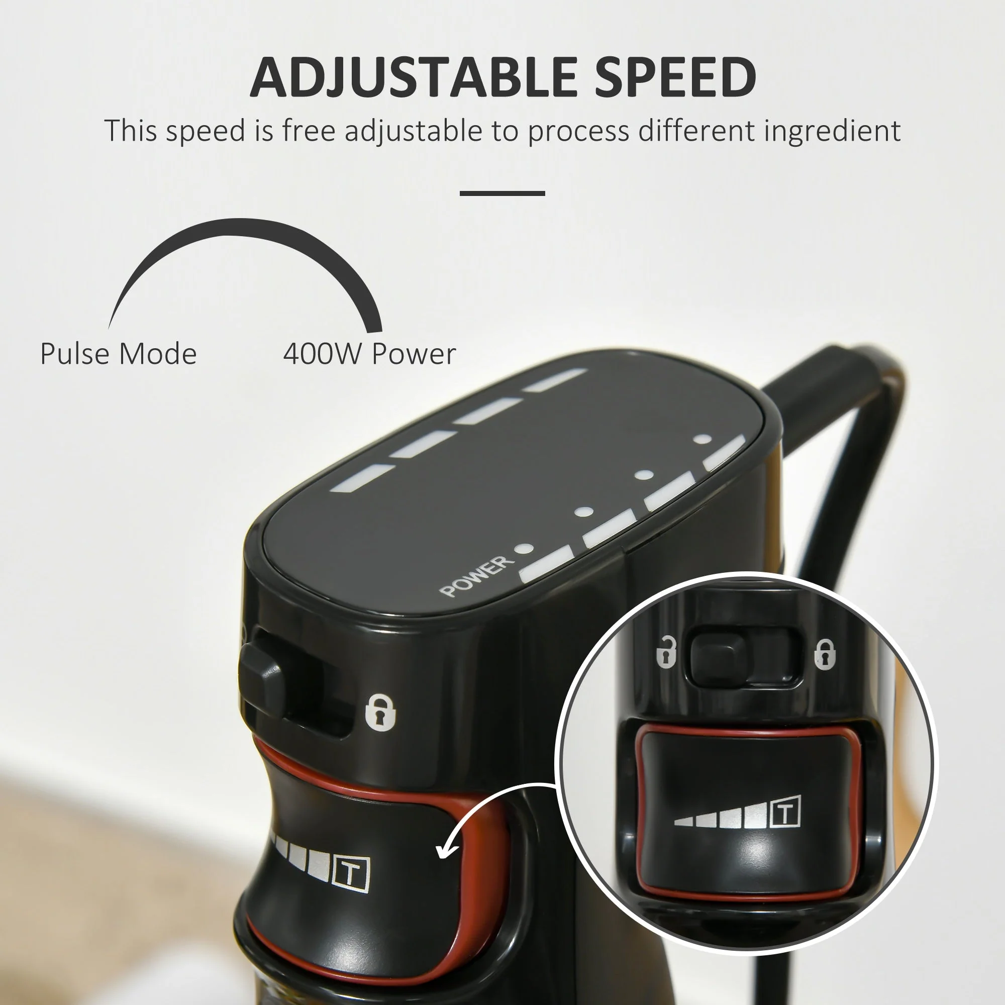 1000W 800ml Multi Speed Hand Blender Black - Image 4