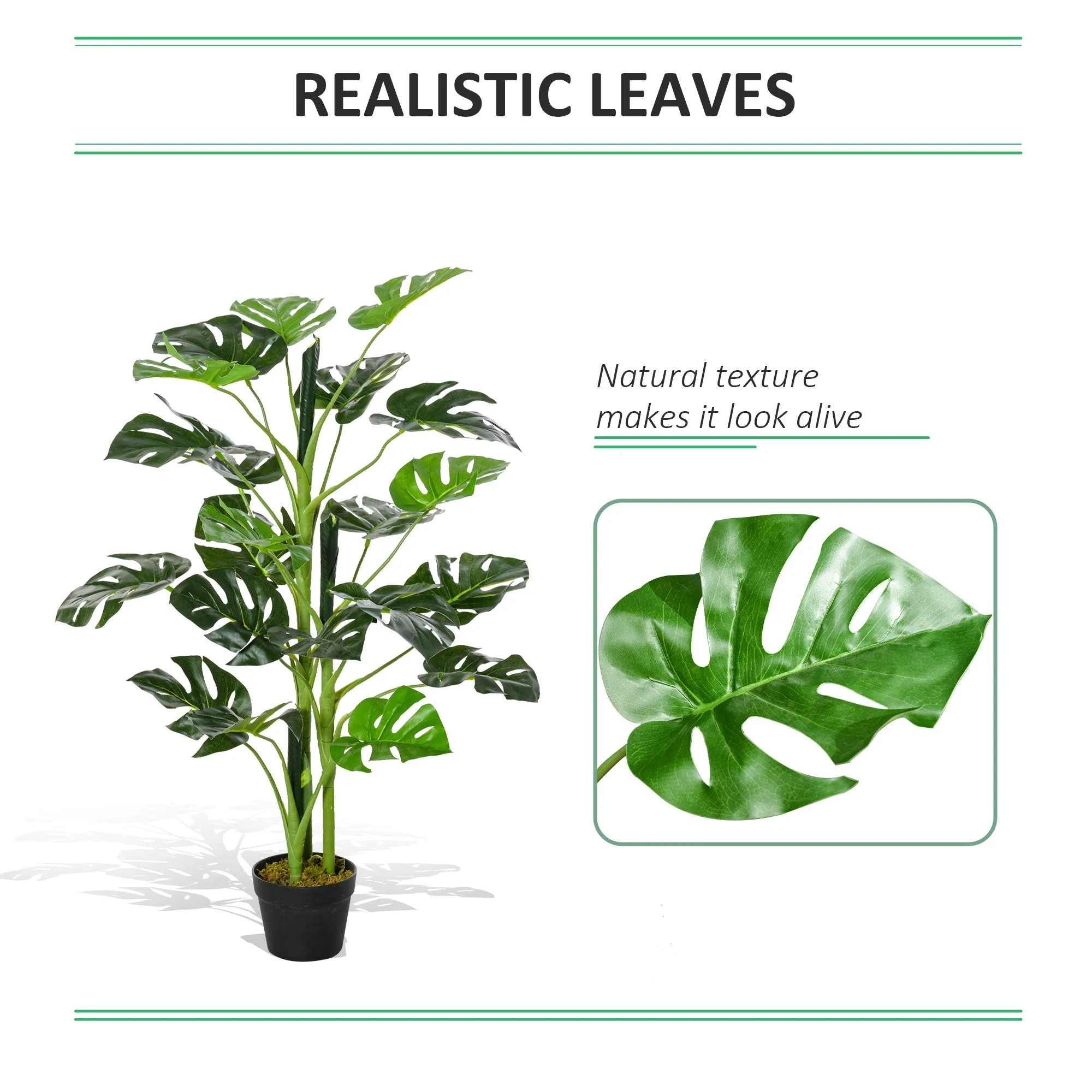 100cm/3.3FT Artificial Monstera Tree Decorative Cheese Plant 21 Leaves with Nursery Pot - Image 4