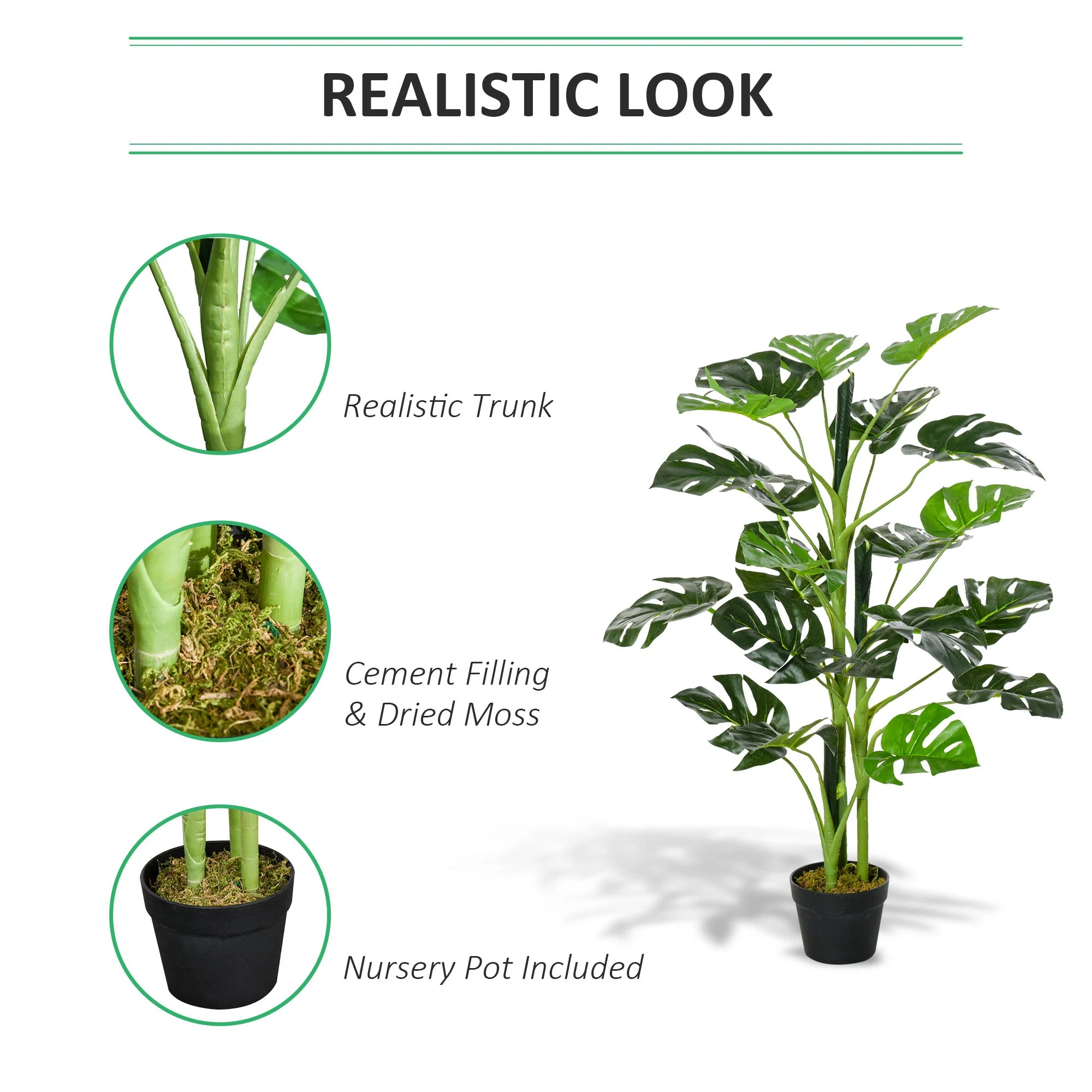 100cm/3.3FT Artificial Monstera Tree Decorative Cheese Plant 21 Leaves with Nursery Pot - Image 5
