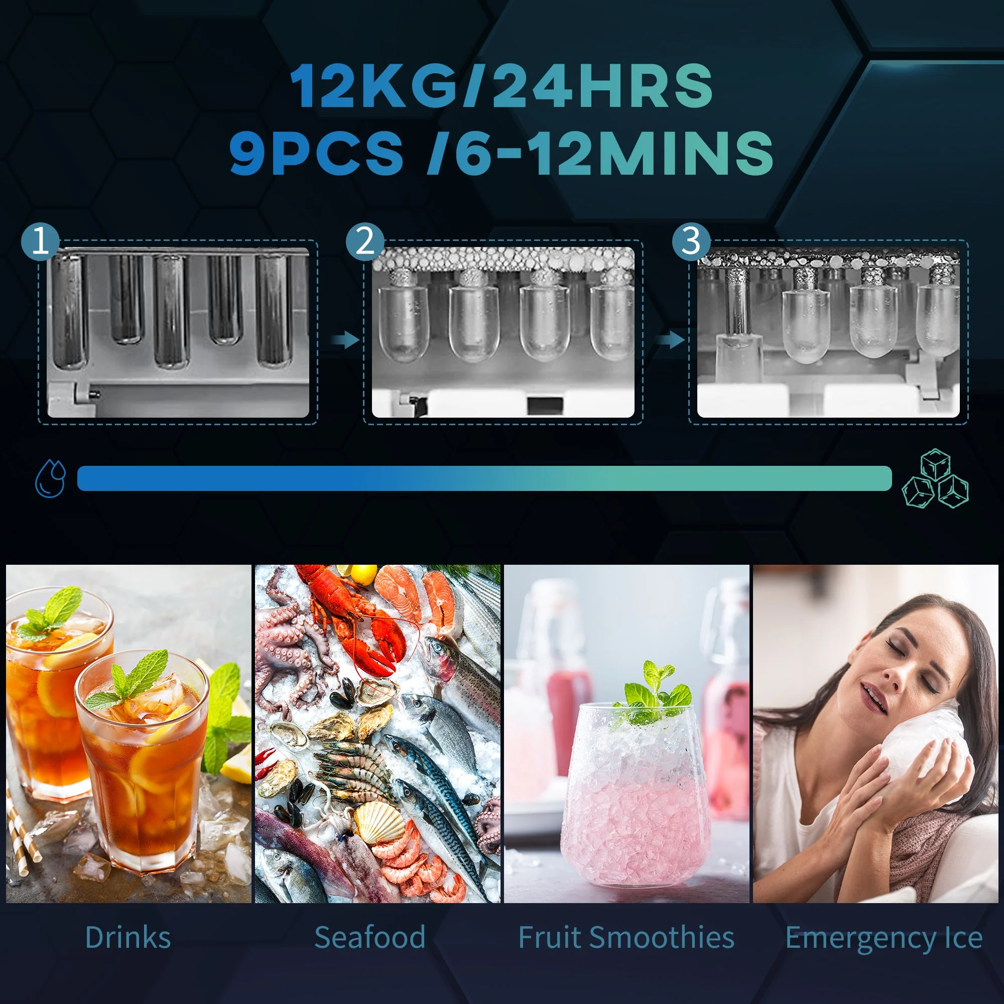 105W1.3L 12 Minute Ice Machine Black - Image 3