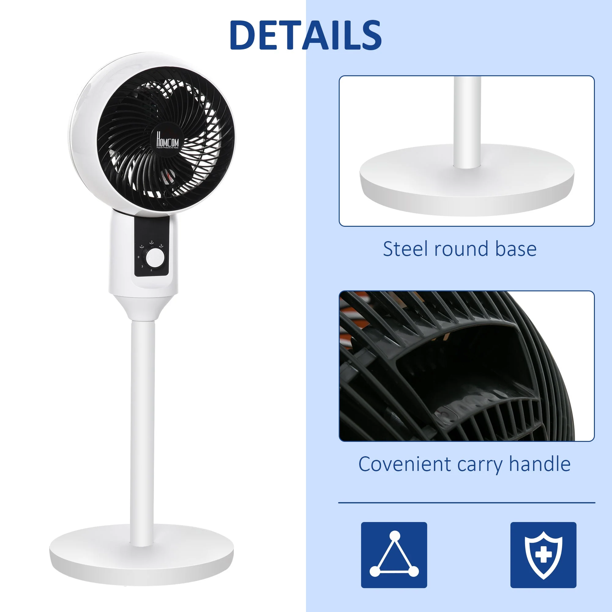 11" Oscillating Three Speed Pedestal Fan Black & White - Image 6