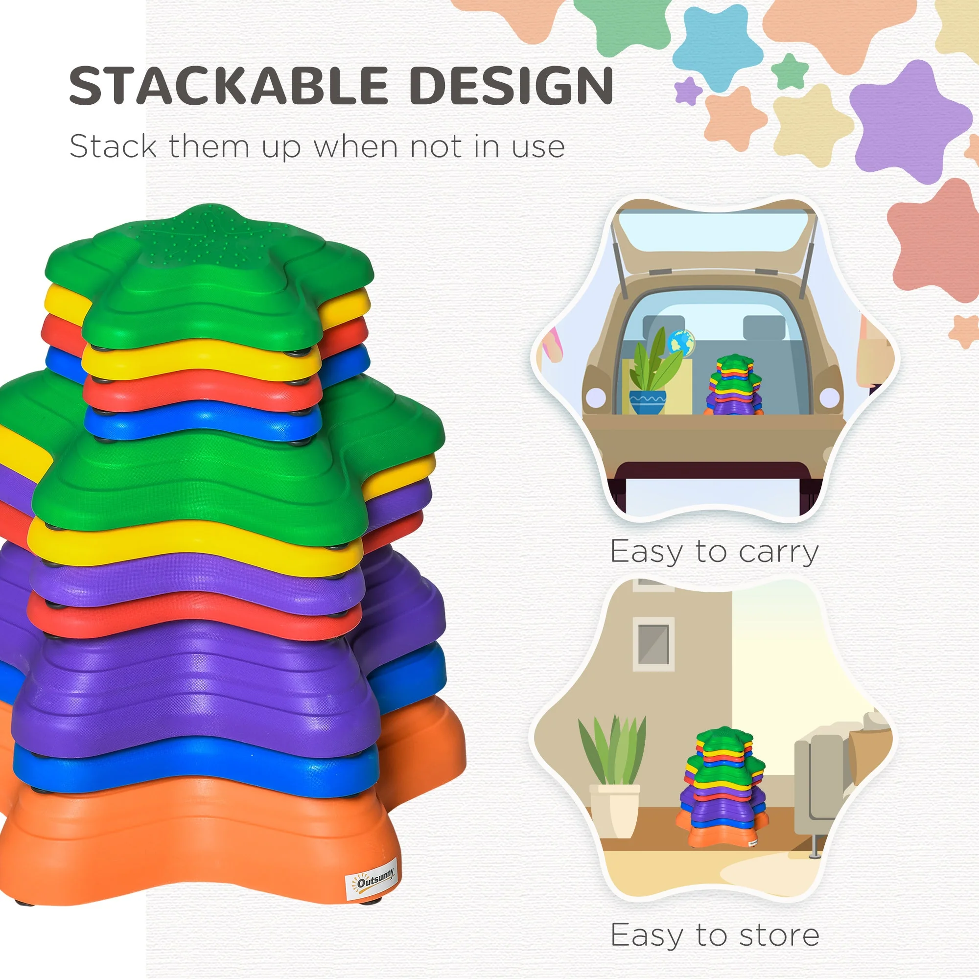 11-Piece Balance Stepping Stones for Kids Starfish Style Non-slip Obstacle Course Stackable Balance Blocks Garden Toys Encourage Toddler Balance Indoor Outdoor - Multicoloured - Image 4