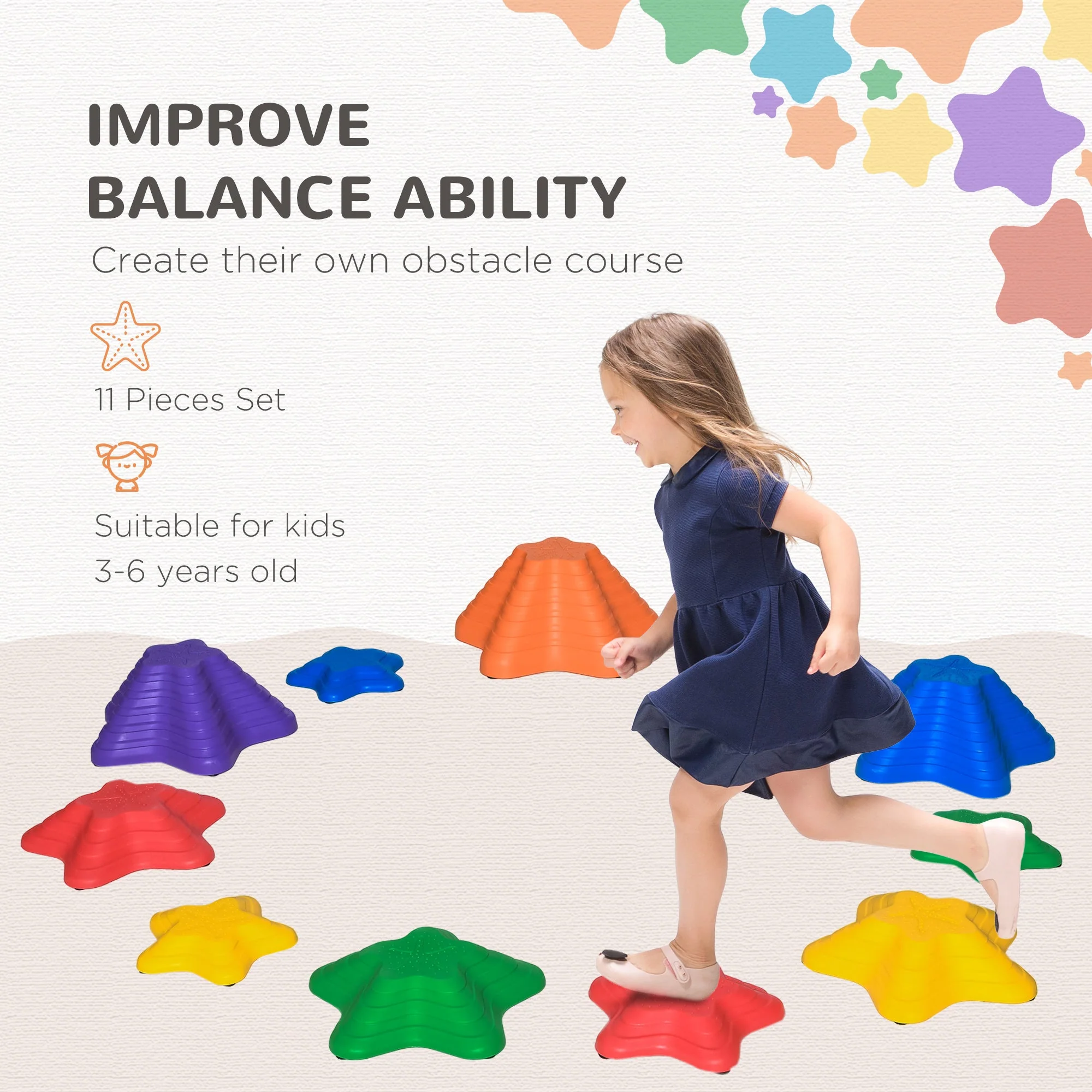 11-Piece Balance Stepping Stones for Kids Starfish Style Non-slip Obstacle Course Stackable Balance Blocks Garden Toys Encourage Toddler Balance Indoor Outdoor - Multicoloured - Image 7