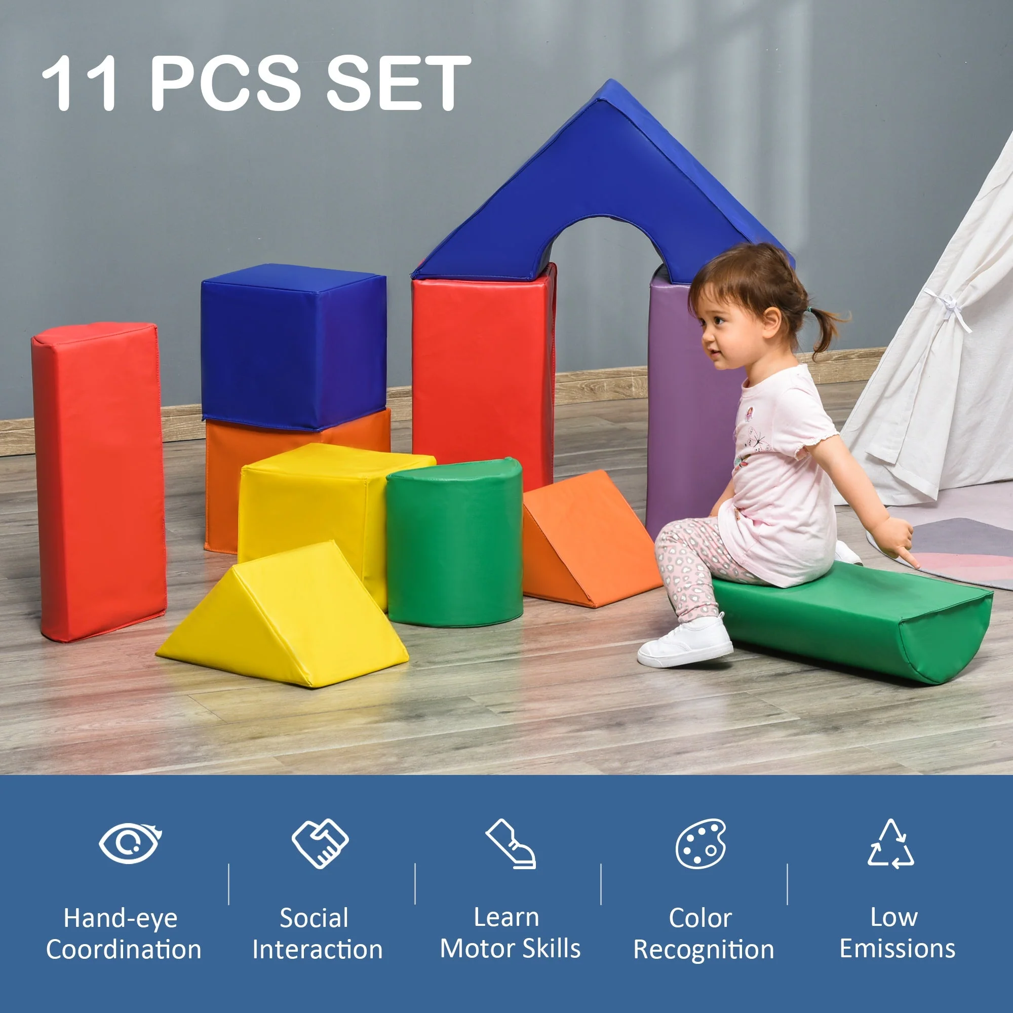 11 Piece Soft Play Blocks Toy Foam Building and Stacking Blocks for Kids - Image 4