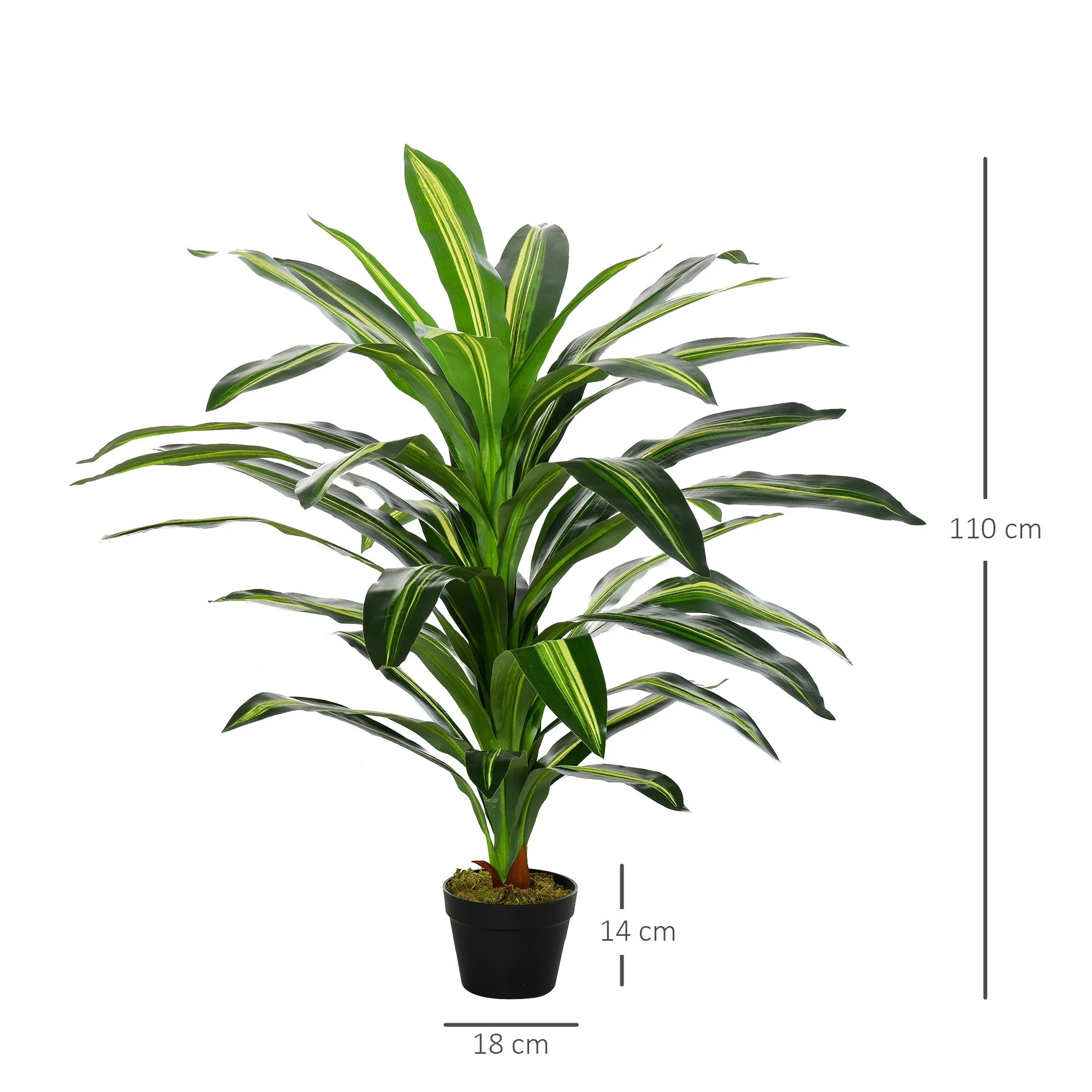 110cm/3.6FT Artificial Dracaena Tree Decorative Plant 40 Leaves with Nursery Pot - Image 3