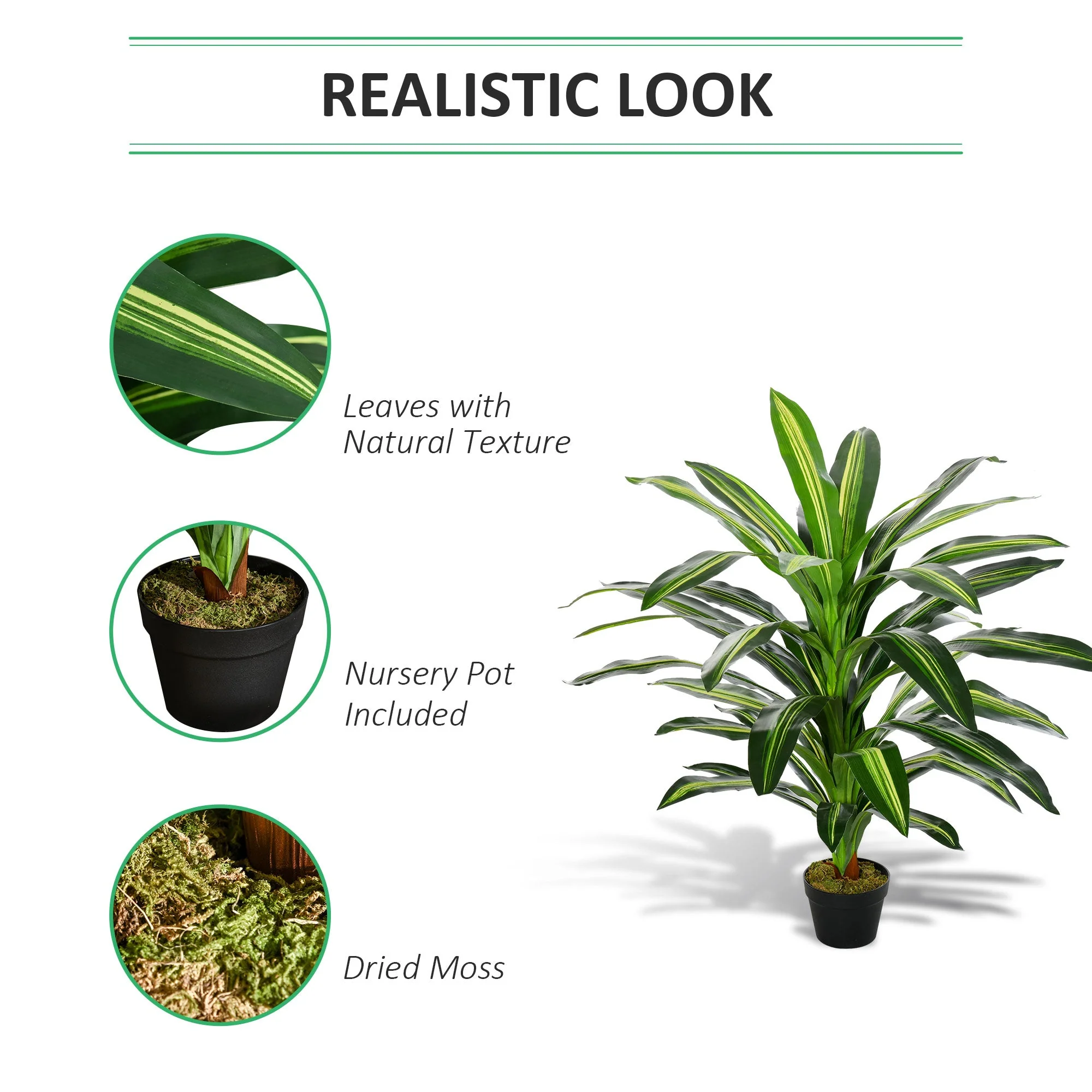 110cm/3.6FT Artificial Dracaena Tree Decorative Plant 40 Leaves with Nursery Pot - Image 4