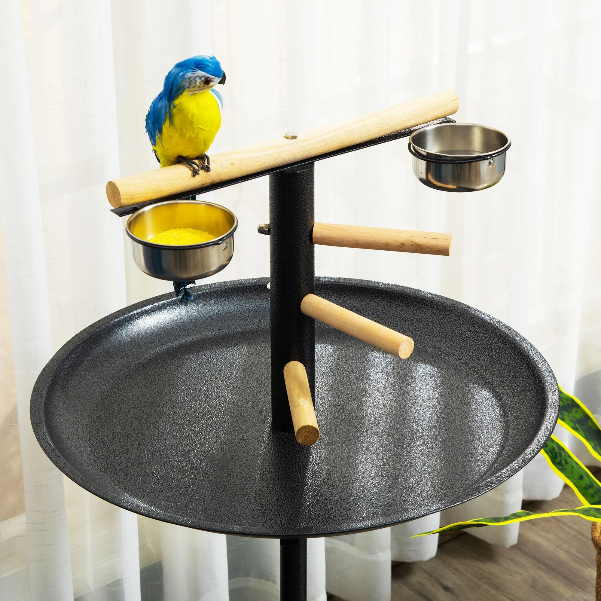 111cm Bird Barh & Feeder Wheeled Stainless Steel & Wood Black by Pawhut - Image 7