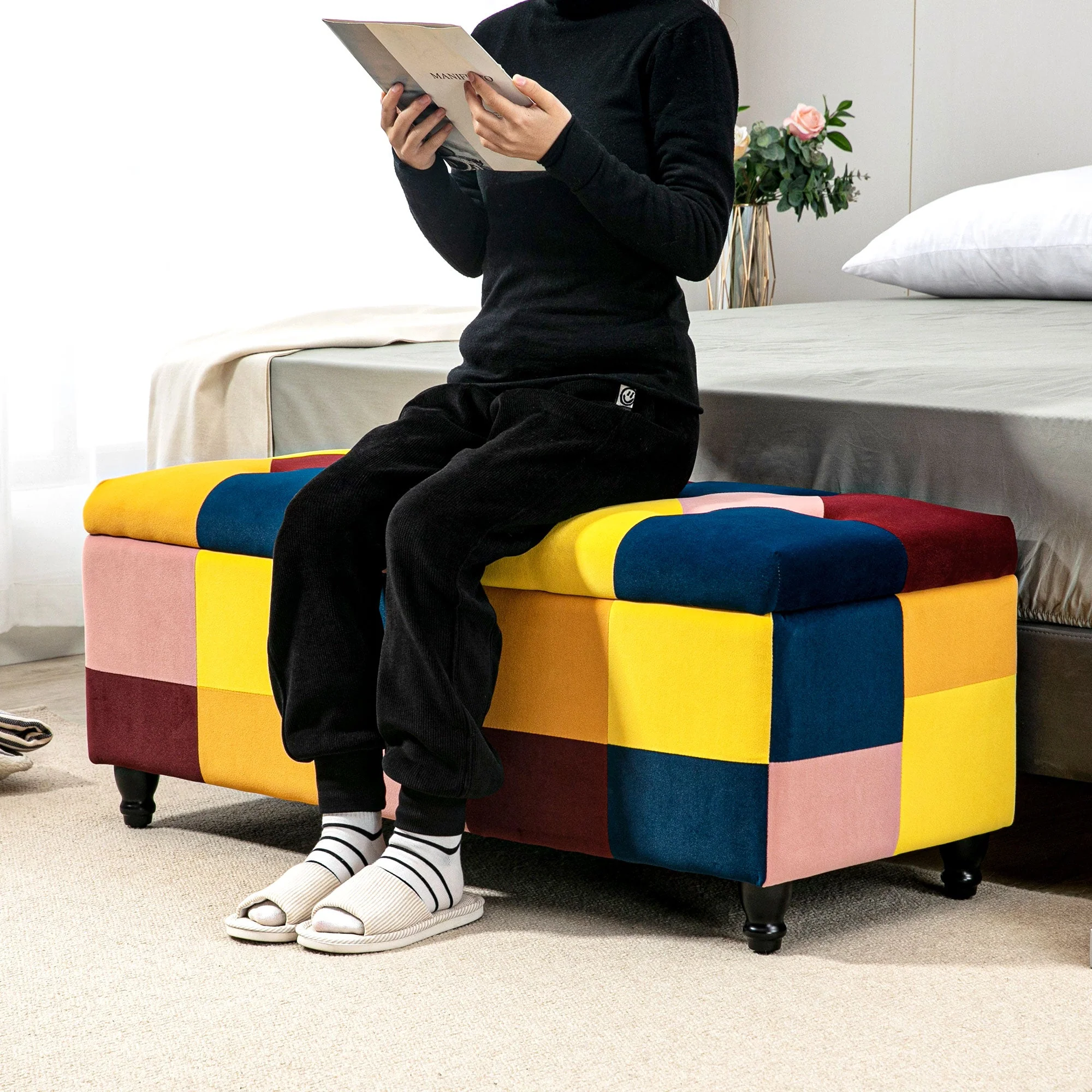 114 x 47 x 47cm Velvet Storage Ottoman - Image 6
