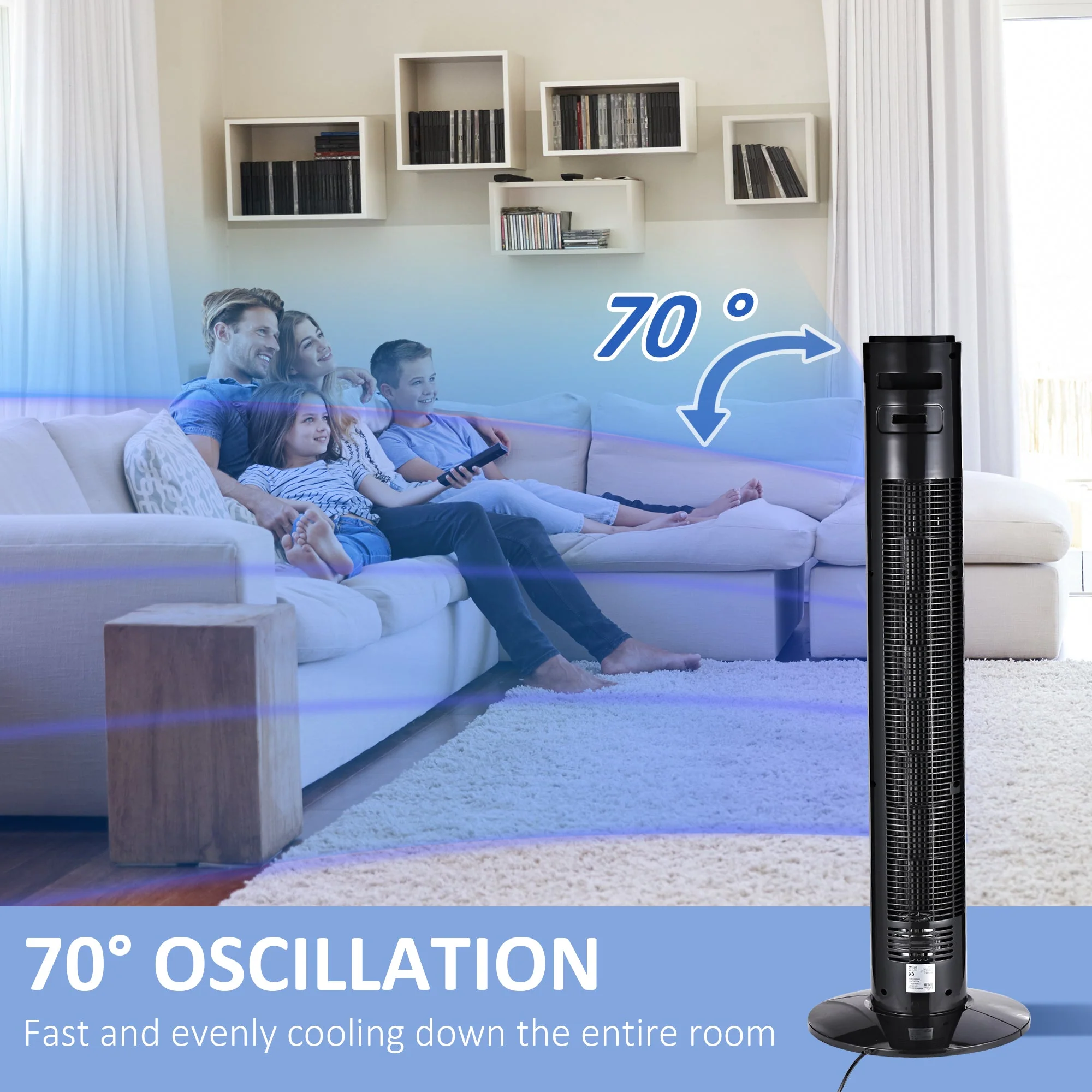 12" Oscillating Three Speed Tower Fan With Timer Black - Image 4