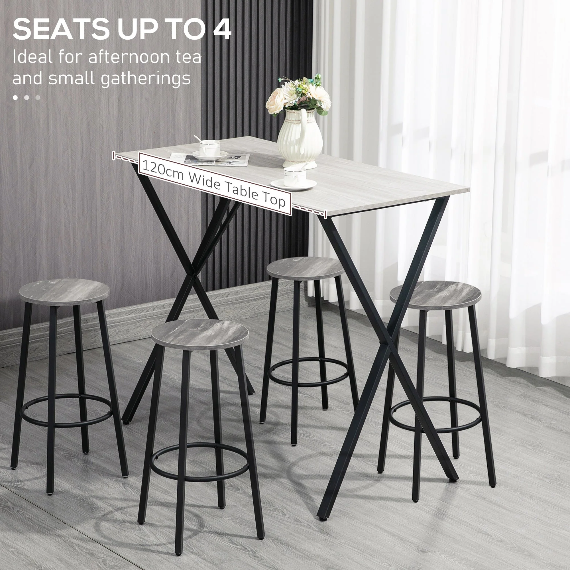 120 cm Rectangular Bar Table for 4 People - Image 4