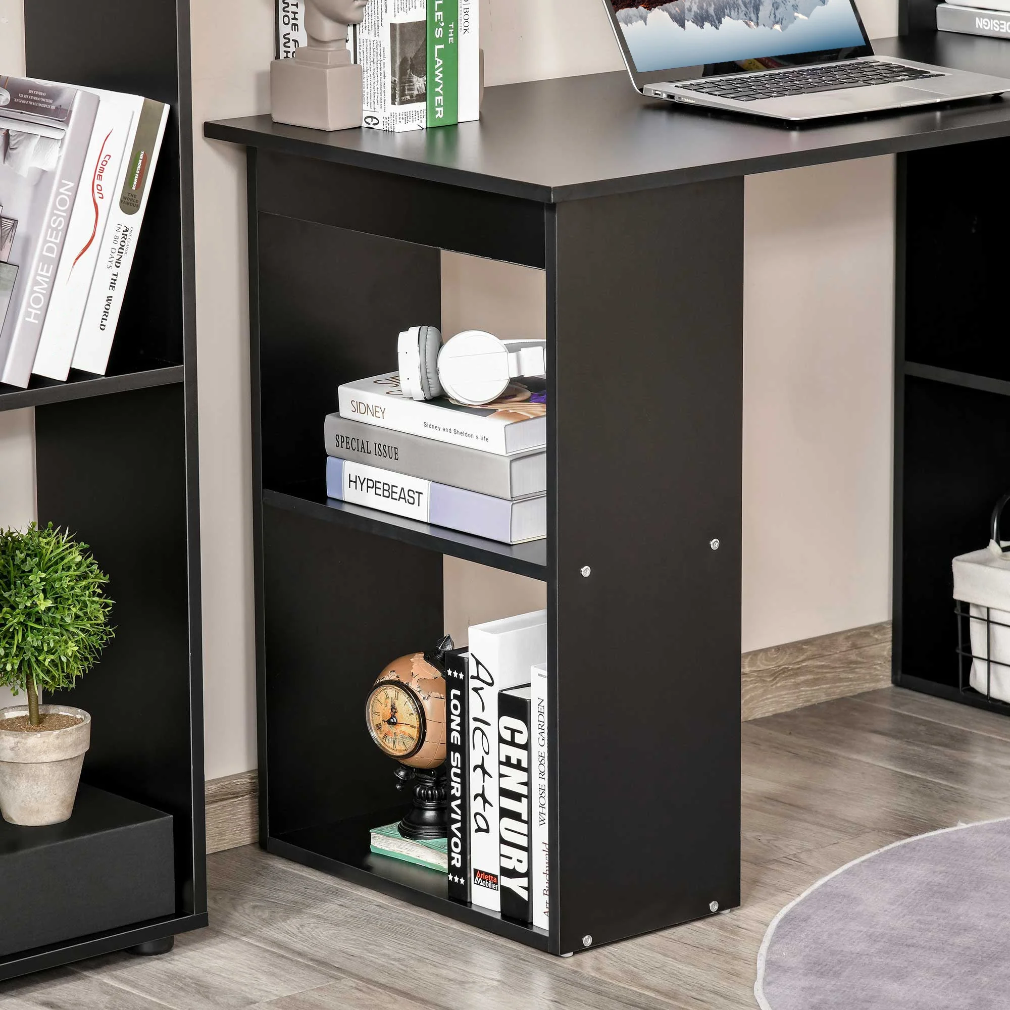 120cm Modern Computer Desk Bookshelf Study Table Workstation PC Laptop Writing Home Office 6 Shelves Black - Image 9