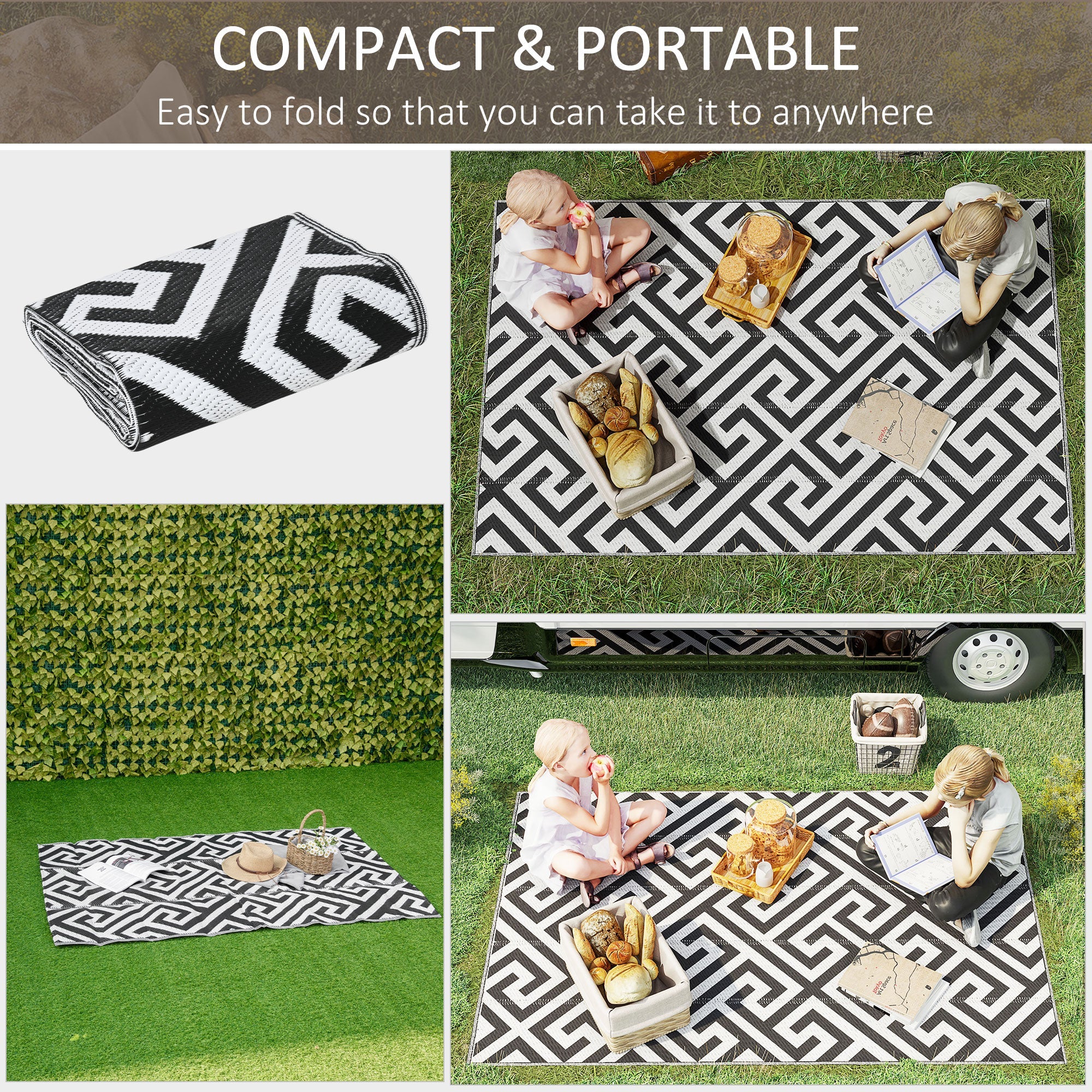 121 x 182 cm4x6ft Outdoor Rug Reversible Mat Plastic Straw Rug Portable RV Camping Mat for Garden Deck Picnic Indoor - Image 4