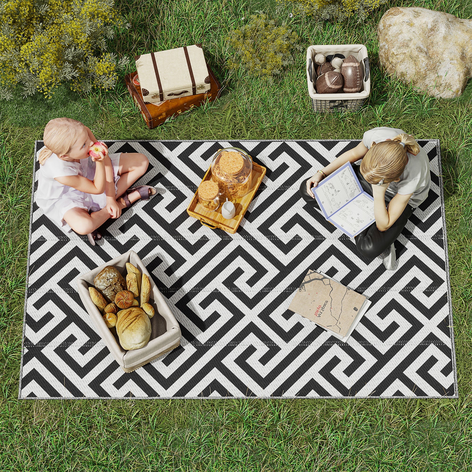 121 x 182 cm4x6ft Outdoor Rug Reversible Mat Plastic Straw Rug Portable RV Camping Mat for Garden Deck Picnic Indoor - Image 9