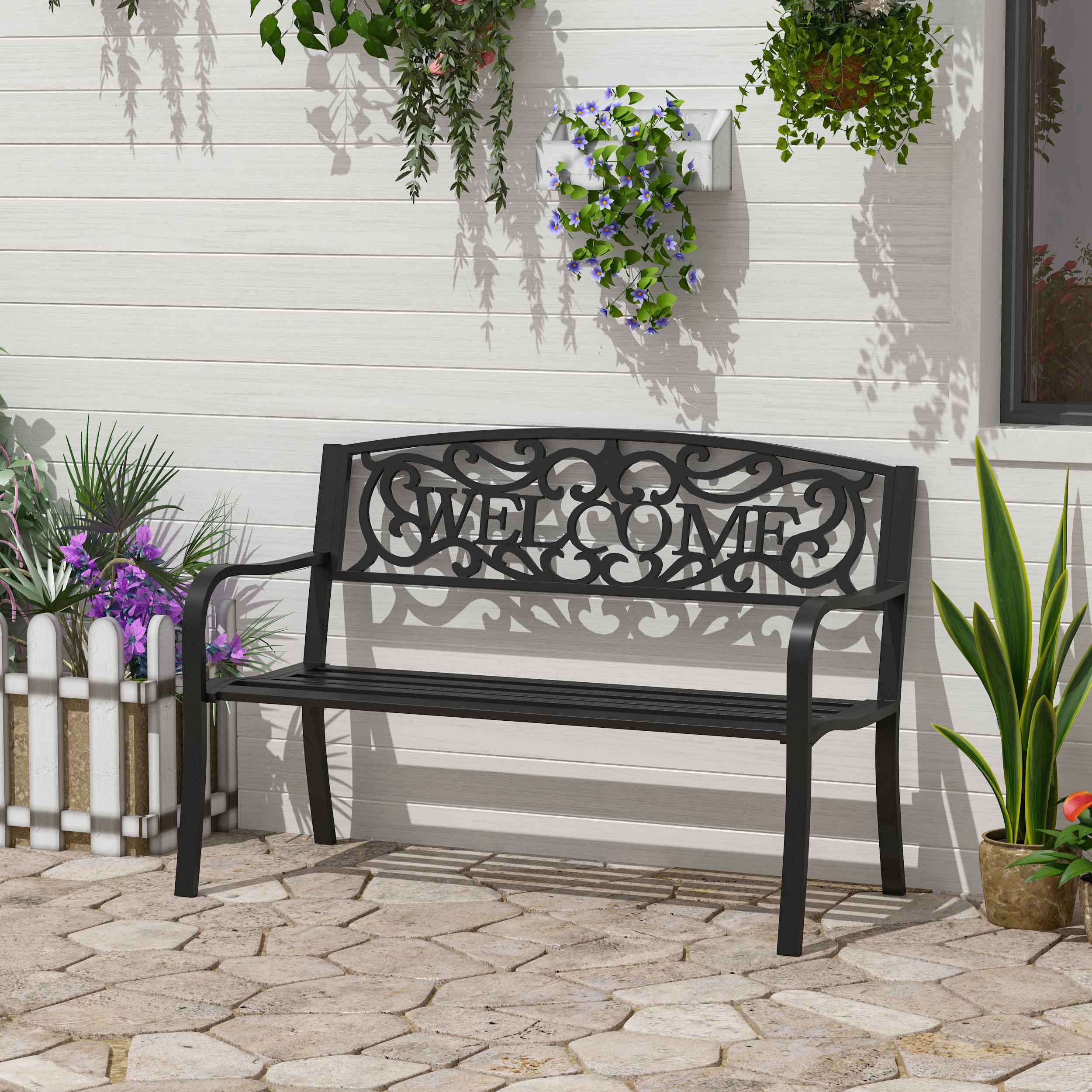 126Lx60Wx85H cm Steel Bench-Black - Image 2