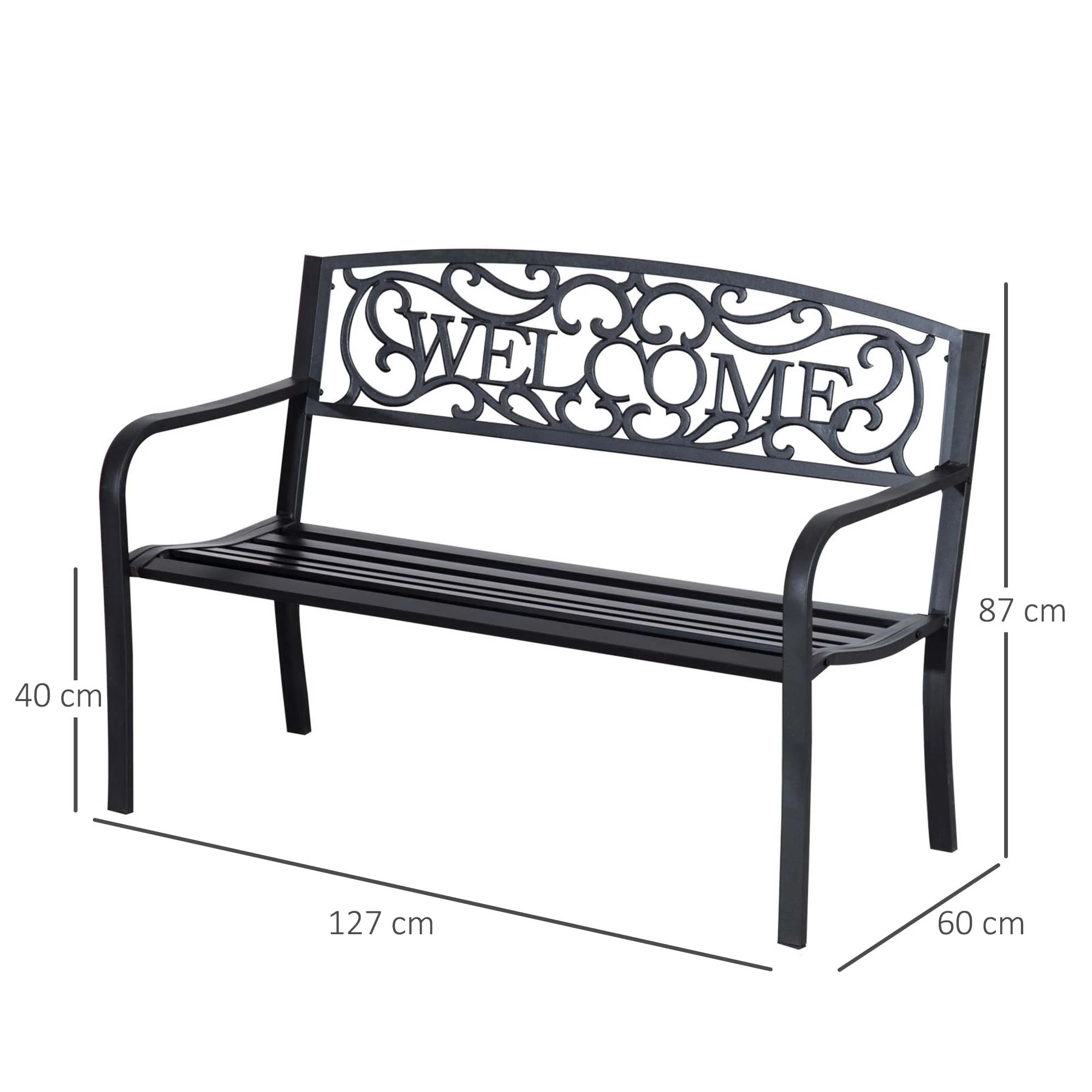 126Lx60Wx85H cm Steel Bench-Black - Image 3
