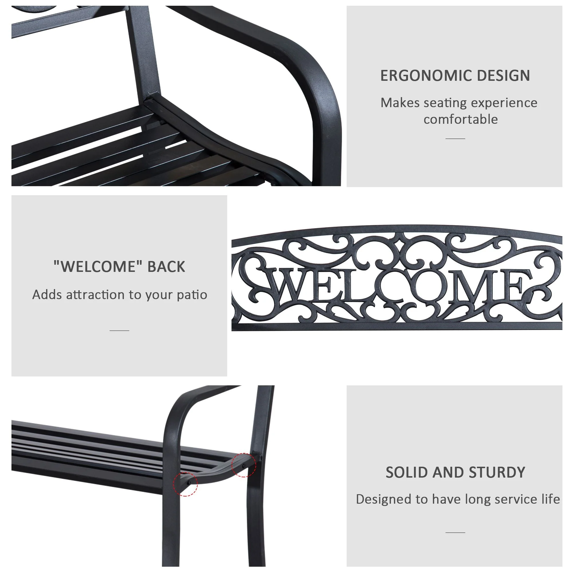 126Lx60Wx85H cm Steel Bench-Black - Image 5