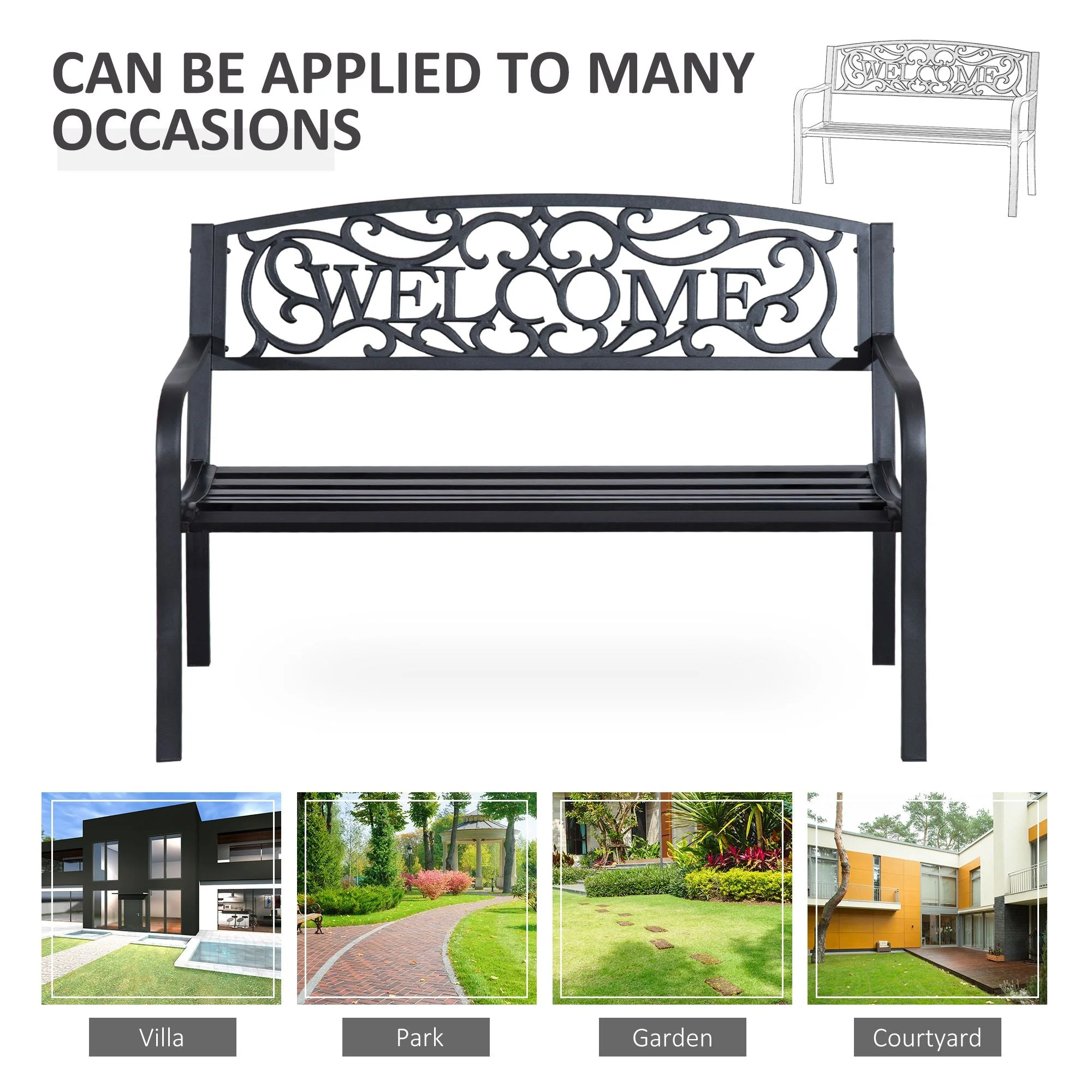 126Lx60Wx85H cm Steel Bench-Black - Image 6