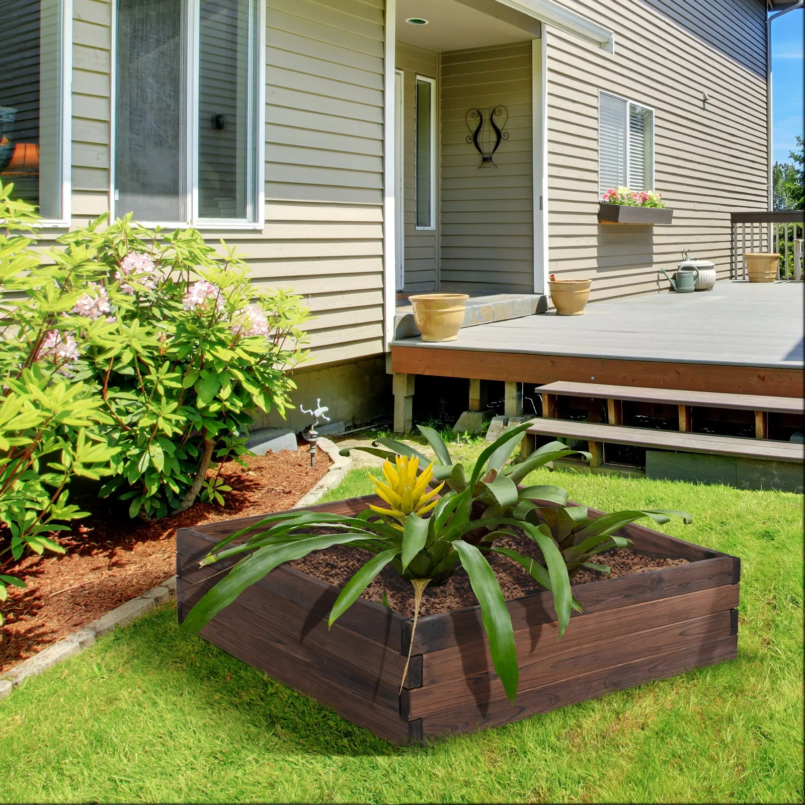 128L Wooden Raised Beds for Garden Planter Grow Containers For Outdoor Patio Plant Flower Vegetable 80L x 80W x 22.5H cm - Image 2
