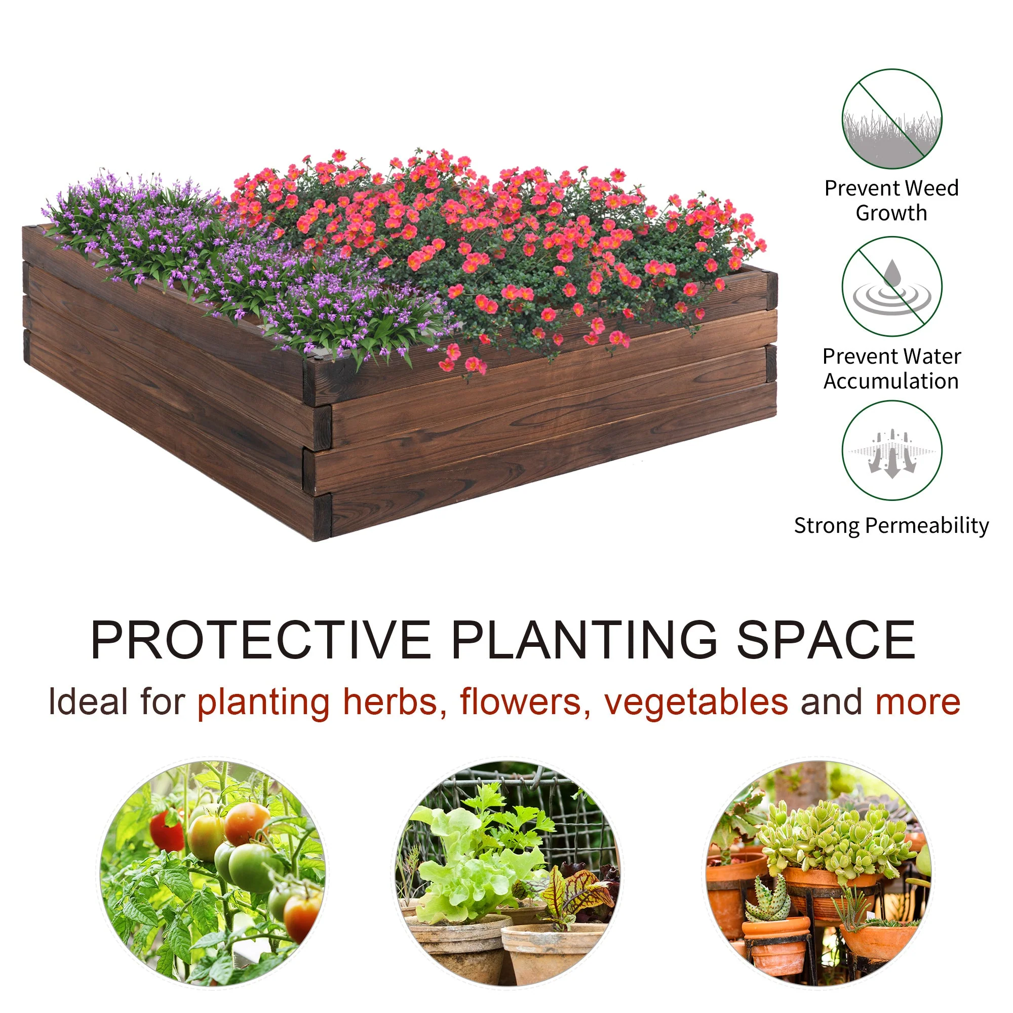 128L Wooden Raised Beds for Garden Planter Grow Containers For Outdoor Patio Plant Flower Vegetable 80L x 80W x 22.5H cm - Image 4
