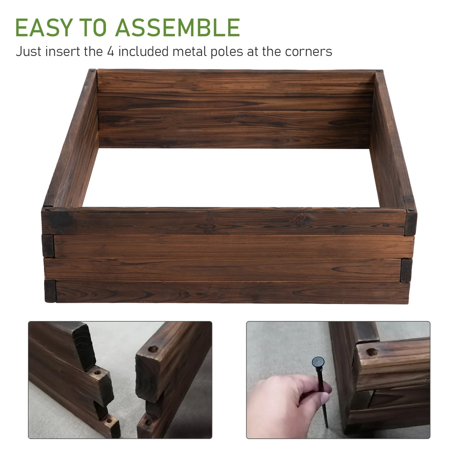 128L Wooden Raised Beds for Garden Planter Grow Containers For Outdoor Patio Plant Flower Vegetable 80L x 80W x 22.5H cm - Image 6