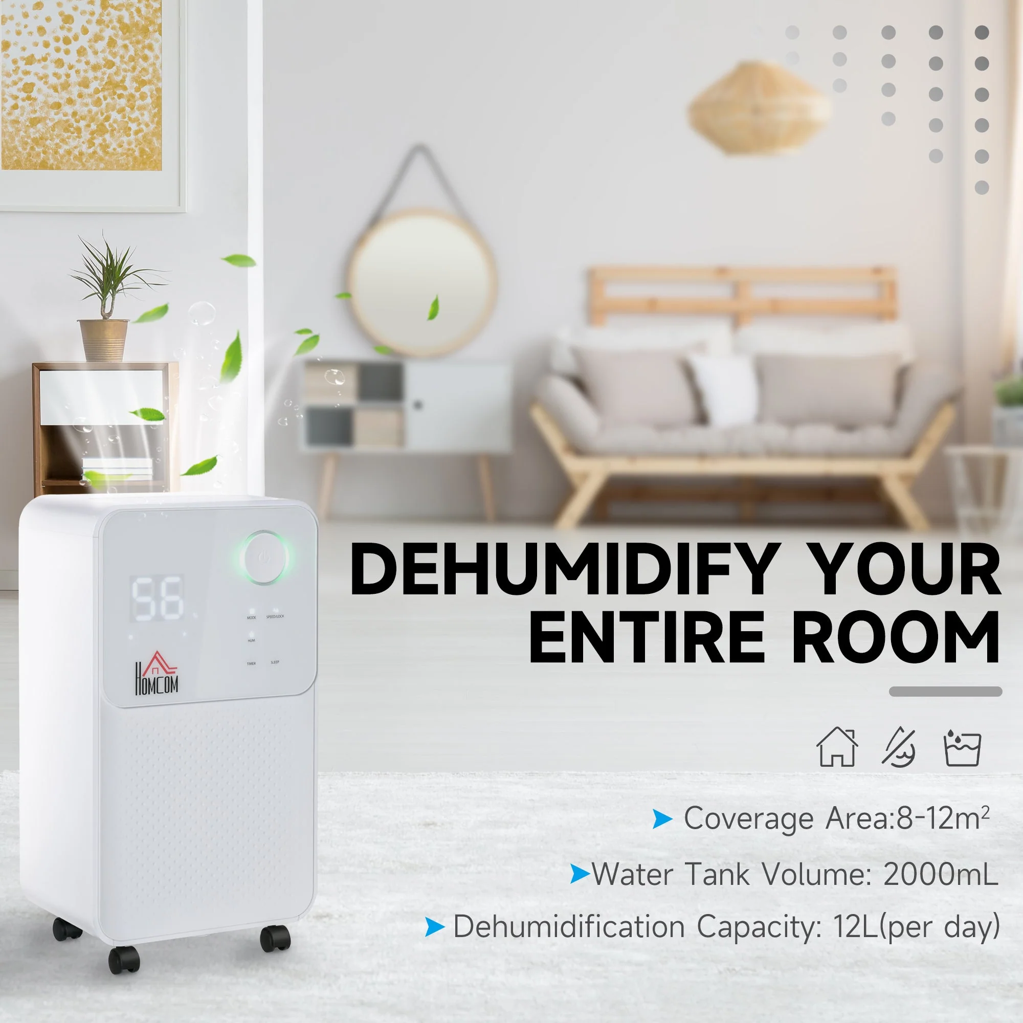 12L/Day 2000ML Portable Quiet Dehumidifier for Home Laundry Room Bedroom Basement - Image 5