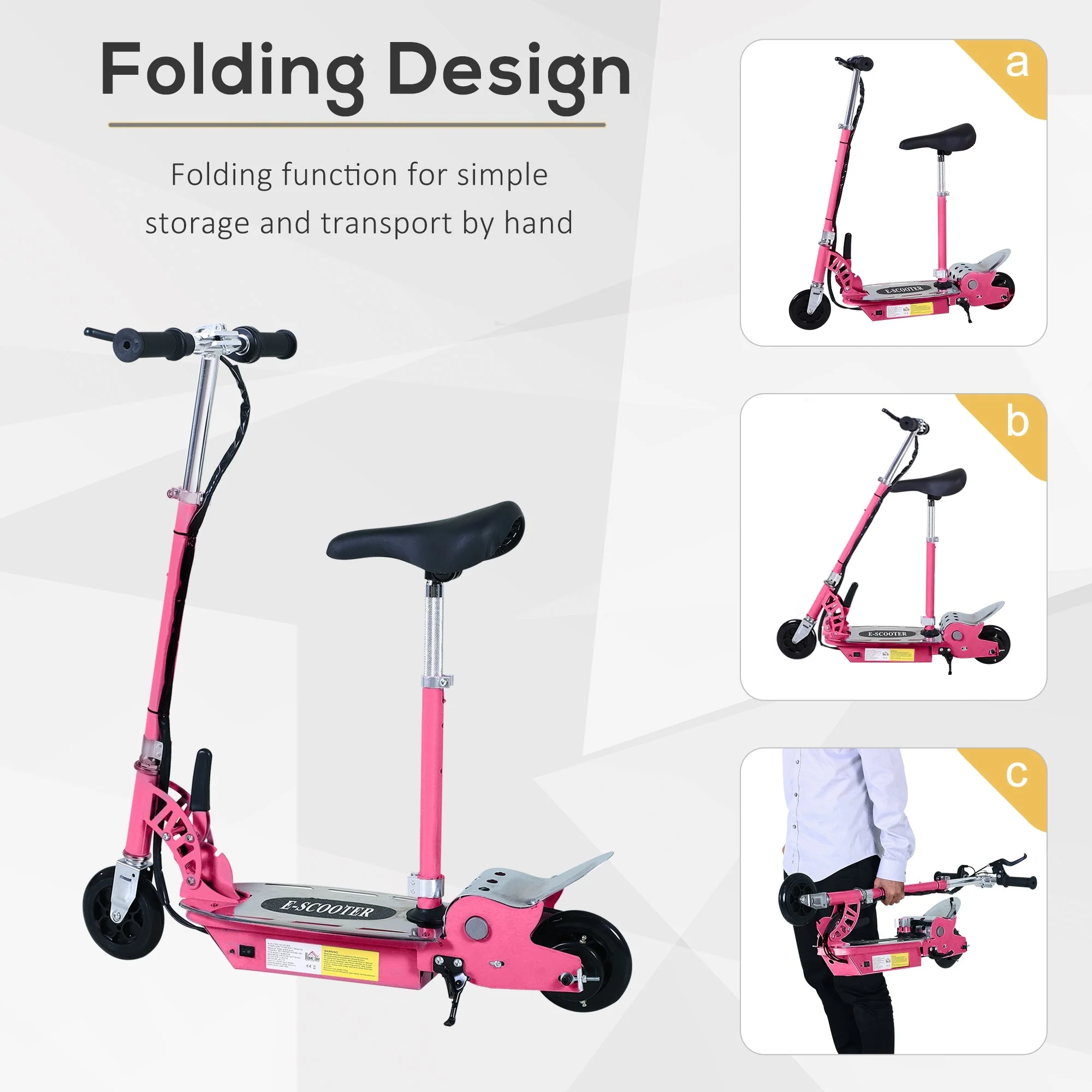 12V Battery 120W Teens Foldable Electric Scooter Adjustable Ride Over 7 years old -Pink - Image 5
