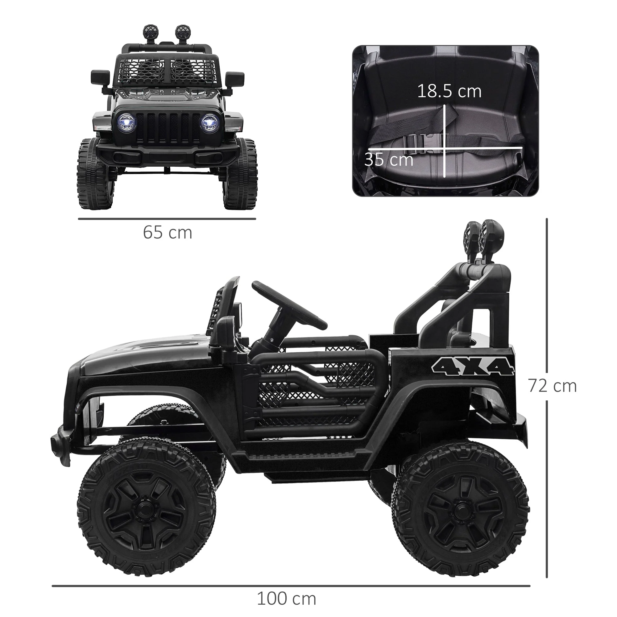 12V Battery-powered 2 Motors Kids Electric Ride On Car Truck Off-road Toy with Parental Remote Control Horn Lights Suspension Wheels for 3-6 Years Old Black - Image 3