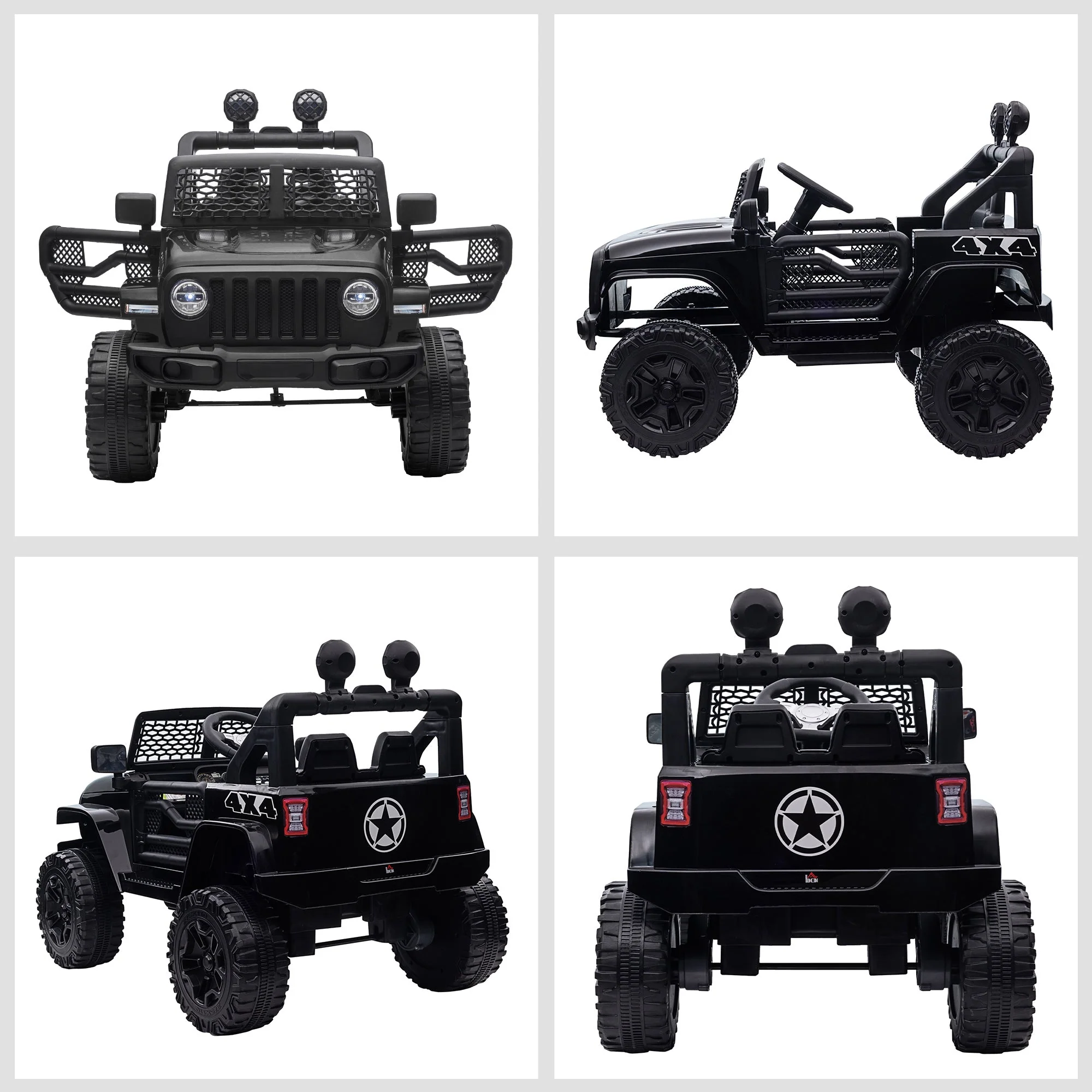 12V Battery-powered 2 Motors Kids Electric Ride On Car Truck Off-road Toy with Parental Remote Control Horn Lights Suspension Wheels for 3-6 Years Old Black - Image 8