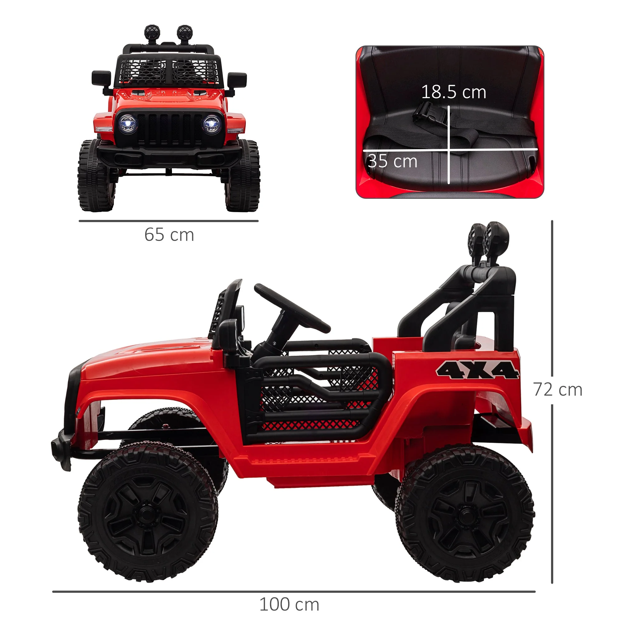 12V Battery-powered 2 Motors Kids Electric Ride On Car Truck Off-road Toy with Parental Remote Control Horn Lights Suspension Wheels for 3-6 Years Old Red - Image 3