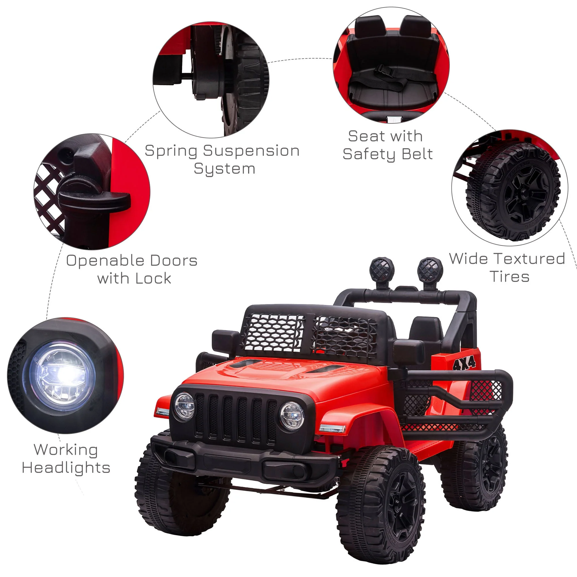 12V Battery-powered 2 Motors Kids Electric Ride On Car Truck Off-road Toy with Parental Remote Control Horn Lights Suspension Wheels for 3-6 Years Old Red - Image 5