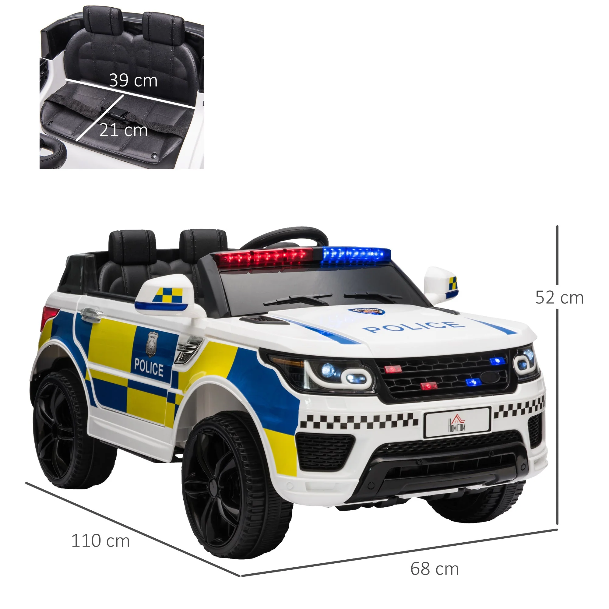 12V Kid Electric Ride On Police Car w/ Remote Siren Light Bluetooth 3-6 Years - Image 2