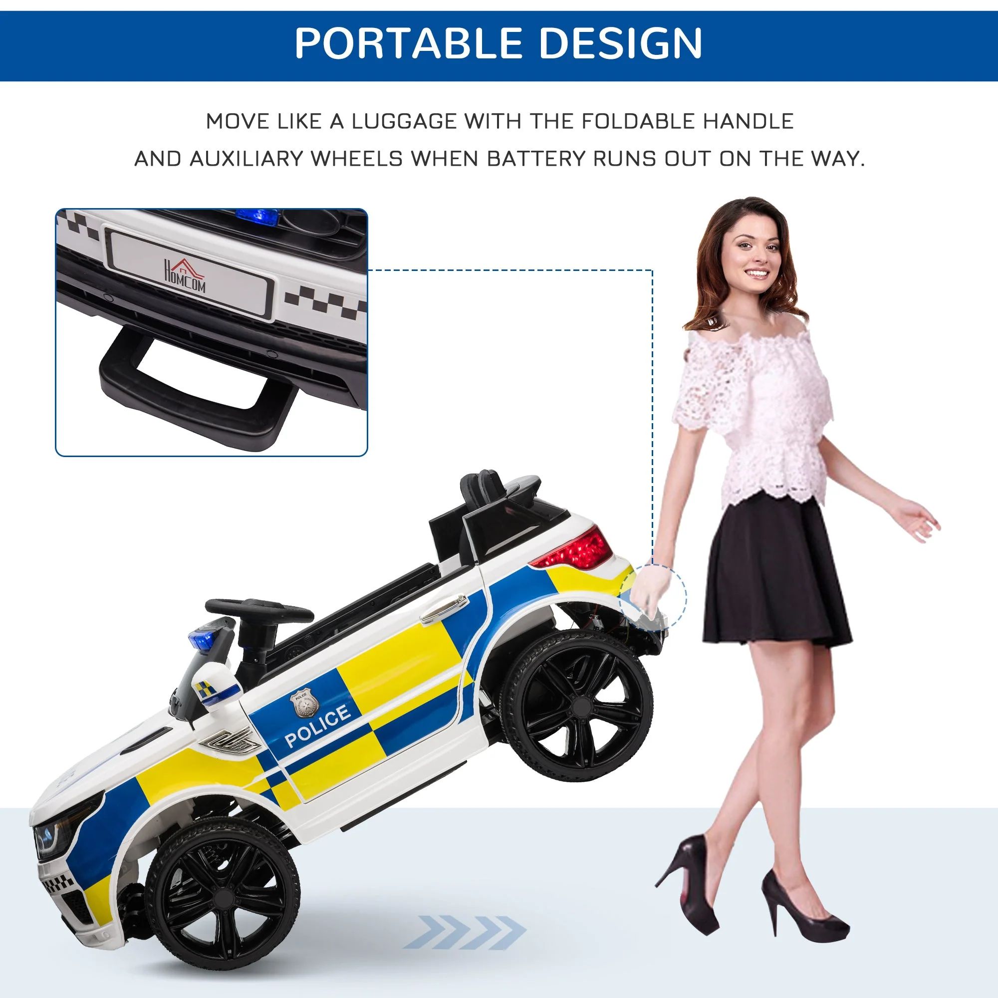 12V Kid Electric Ride On Police Car w/ Remote Siren Light Bluetooth 3-6 Years - Image 4