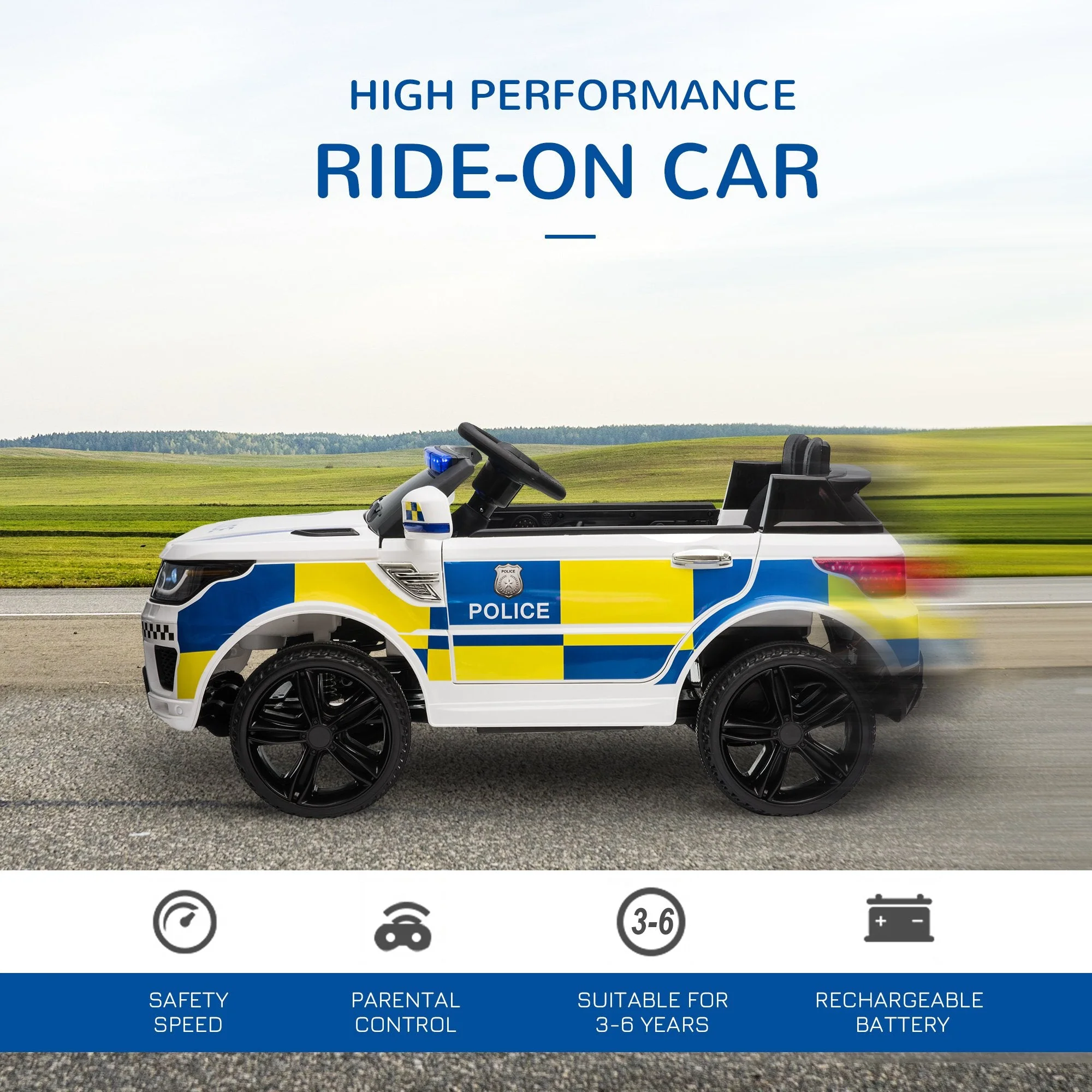 12V Kid Electric Ride On Police Car w/ Remote Siren Light Bluetooth 3-6 Years - Image 6
