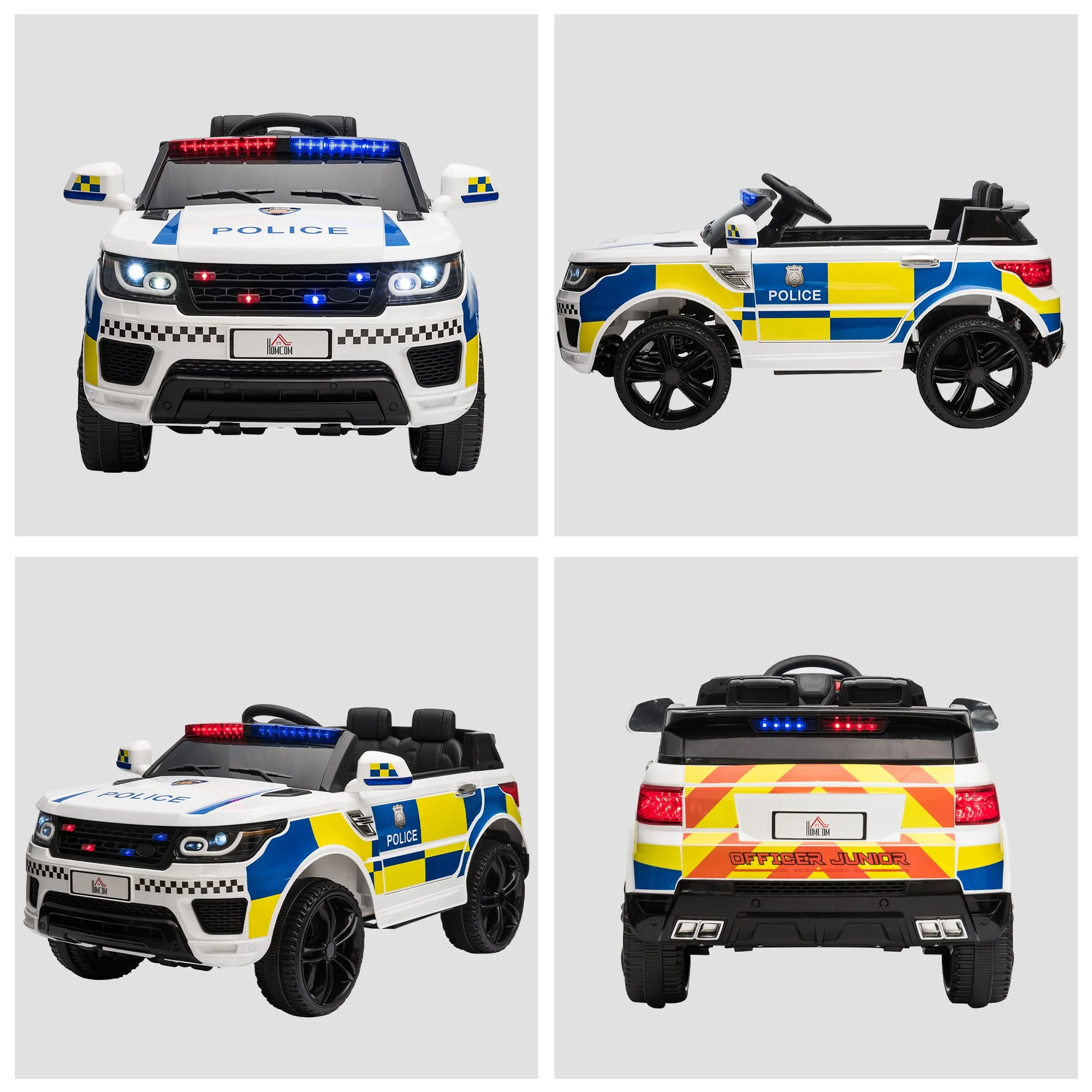 12V Kid Electric Ride On Police Car w/ Remote Siren Light Bluetooth 3-6 Years - Image 7